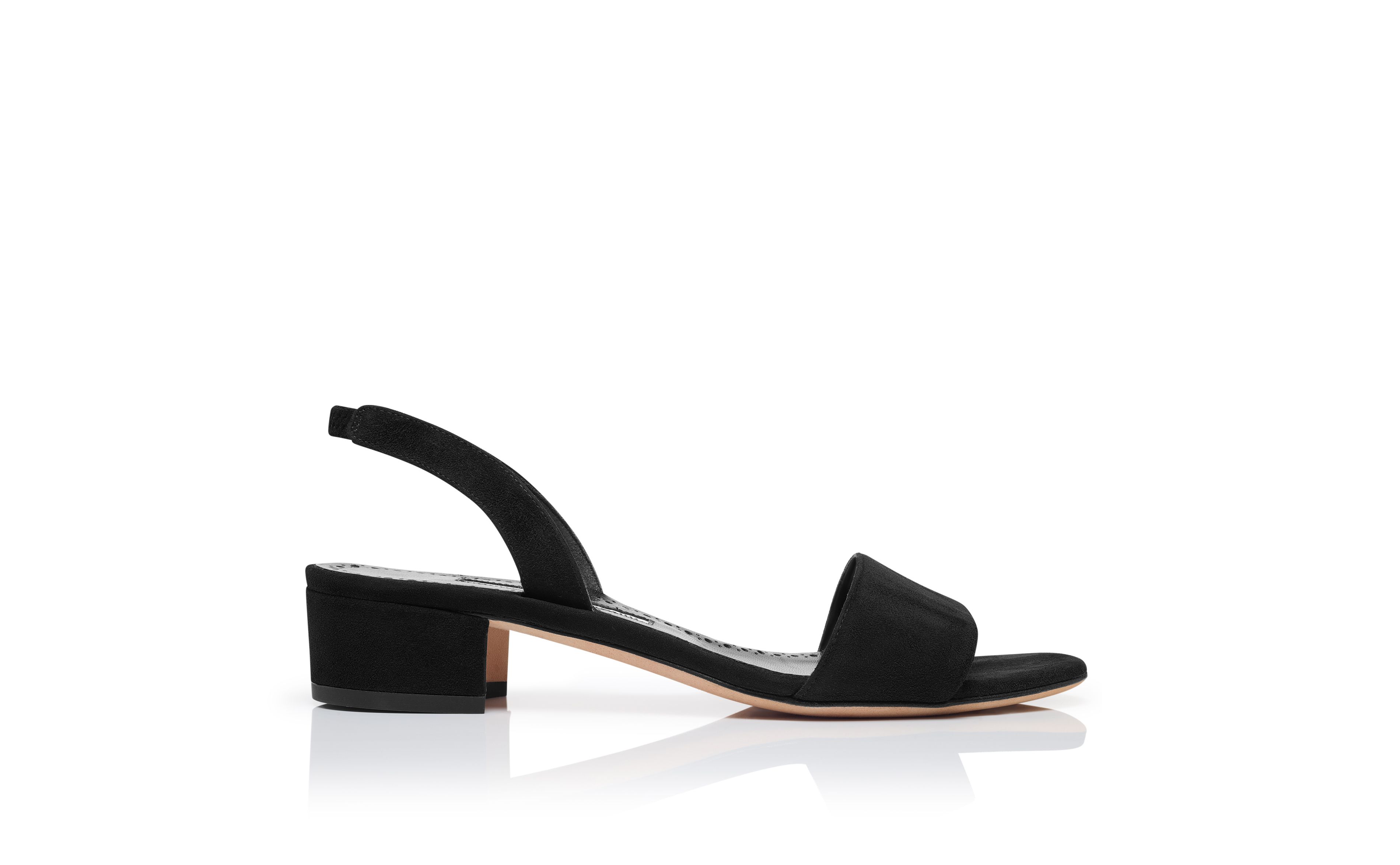 Designer Black Suede Slingback Sandals - Image Side View