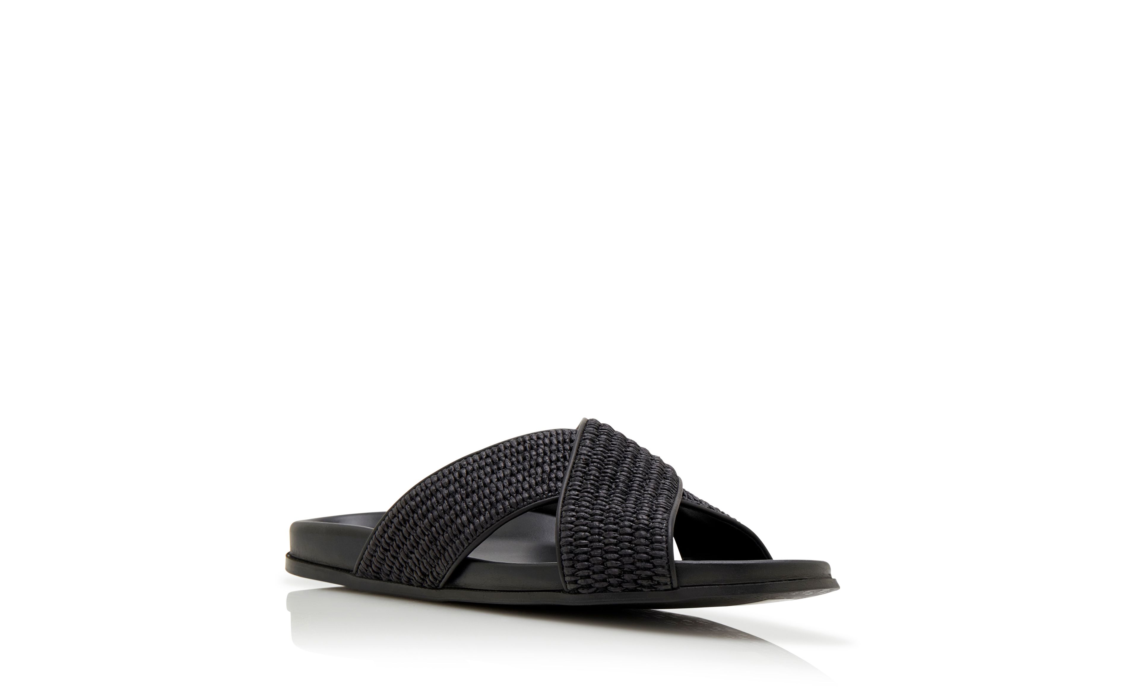Designer Black Natural Weave Flat Sandals - Image Upsell