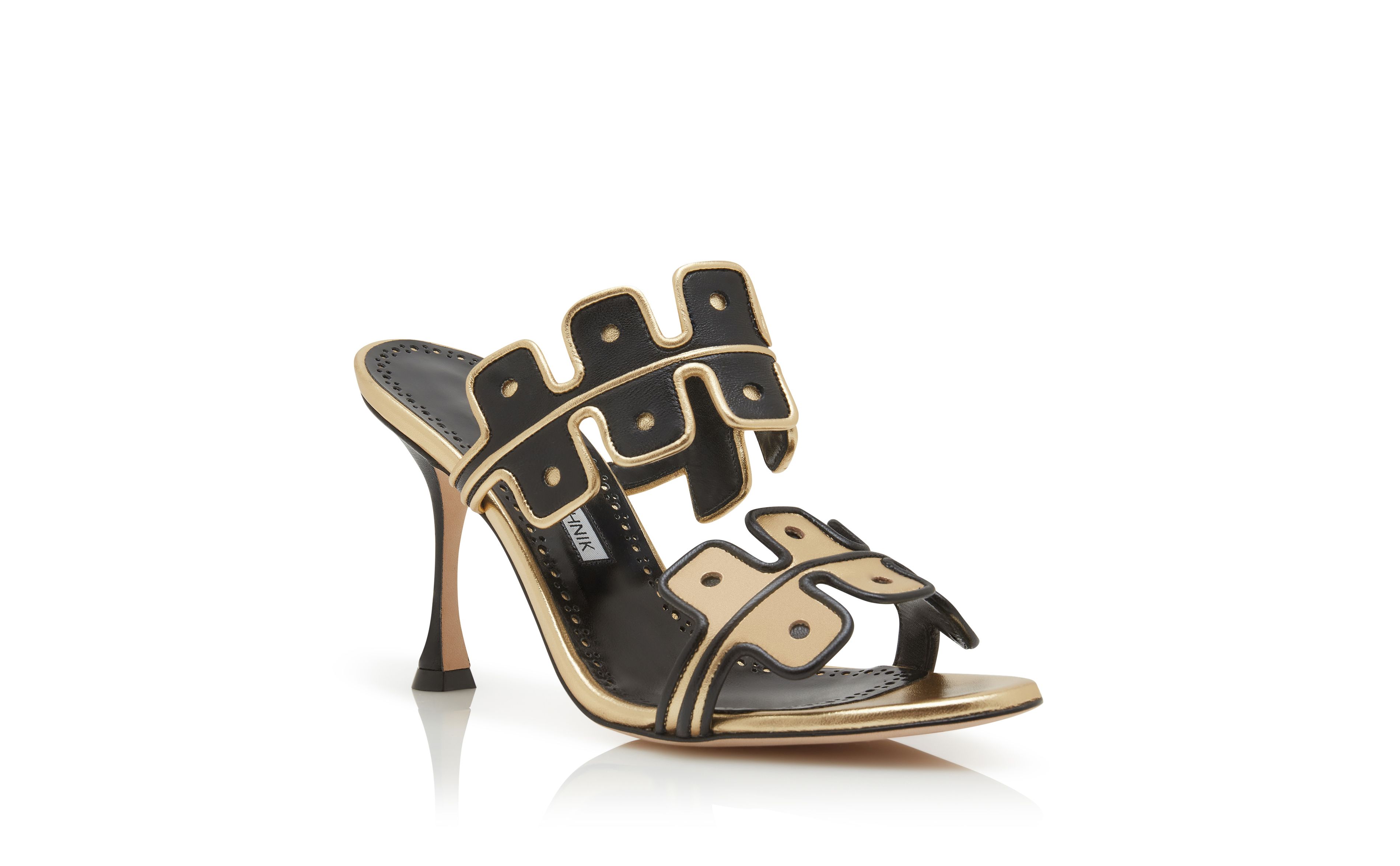Designer Black and Gold Nappa Leather Mules - Image Upsell View