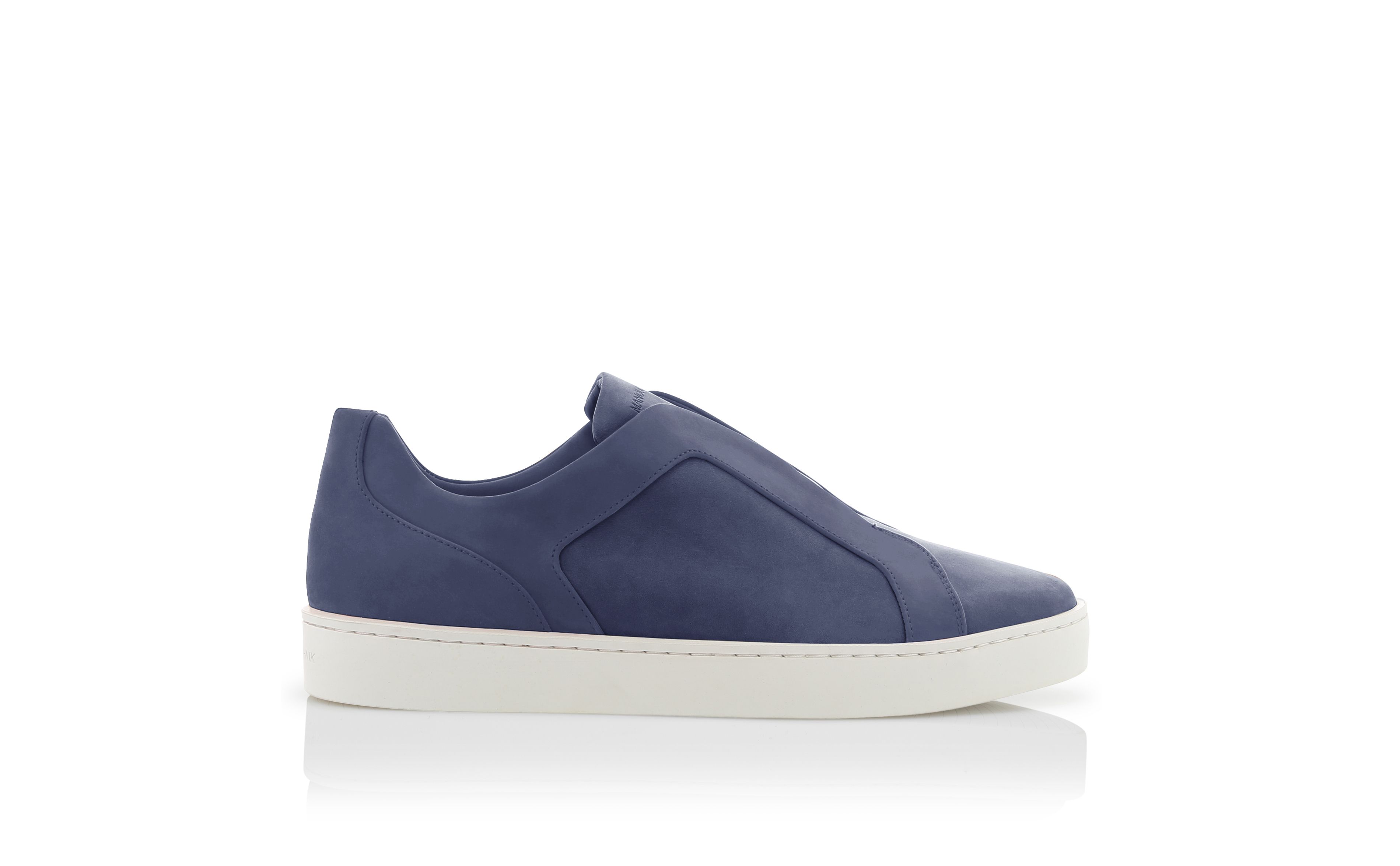 Designer Navy Blue Calf Leather Sneakers - Image Side View