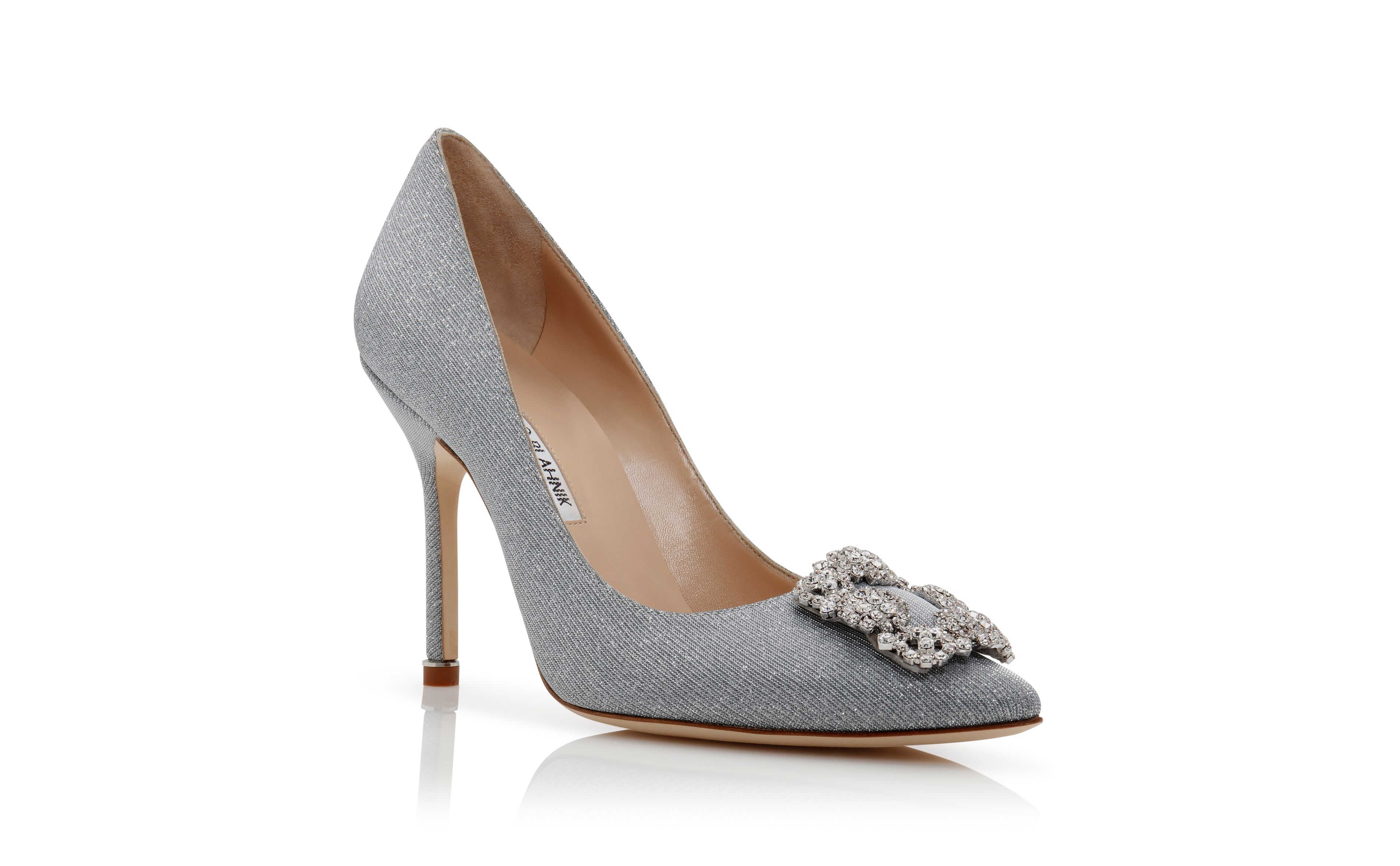 Designer Silver Glitter Jewel Buckle Pumps - Image Upsell