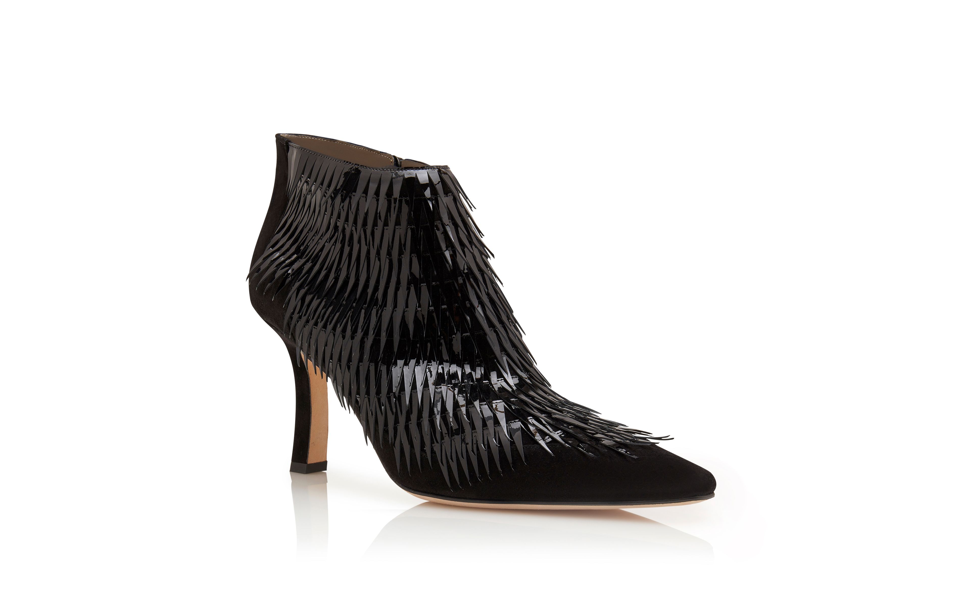 Designer Black Patent Leather Ankle Boots  - Image Upsell View