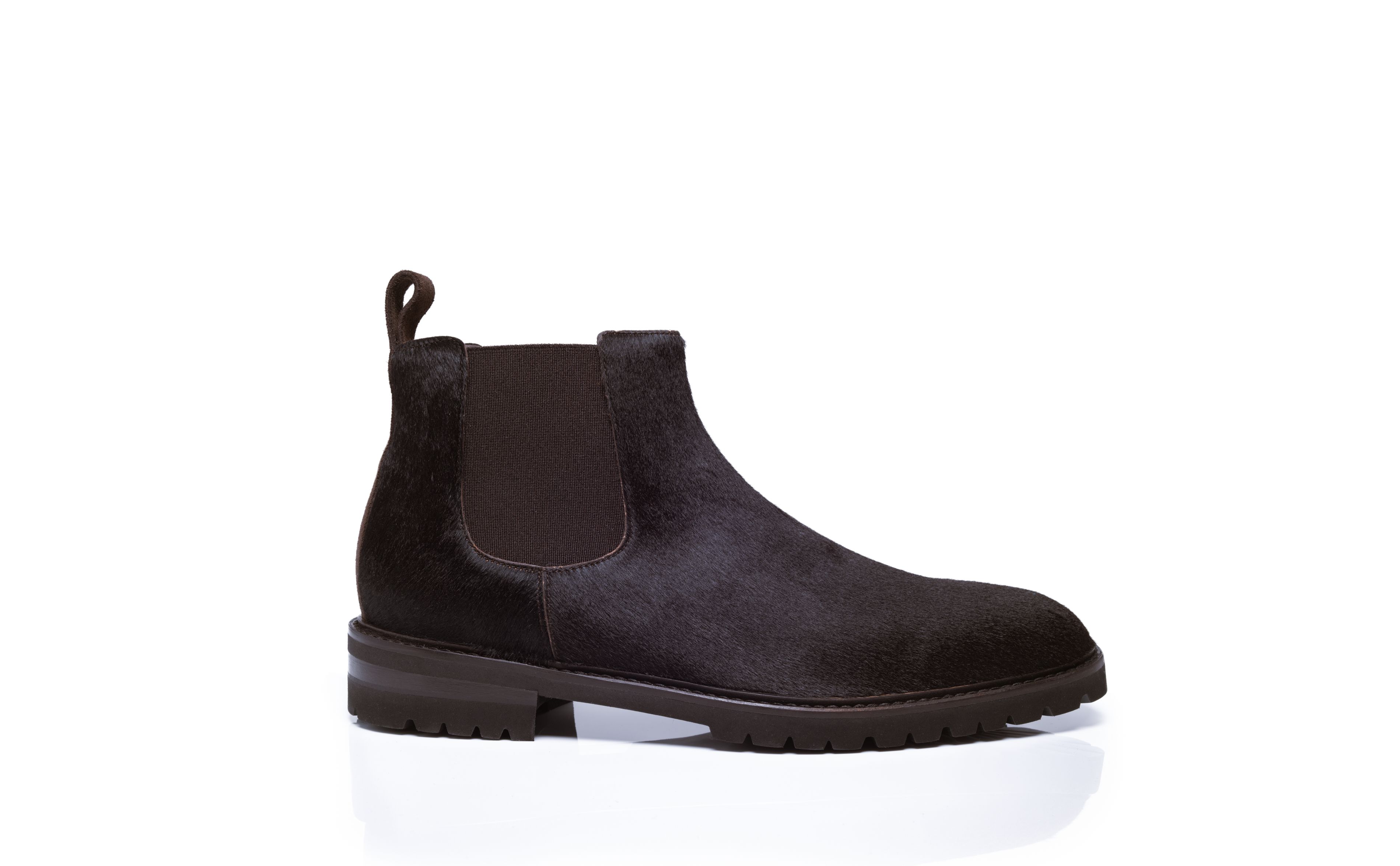 Designer Dark Brown Calf Hair Chelsea Boots - Image Side View