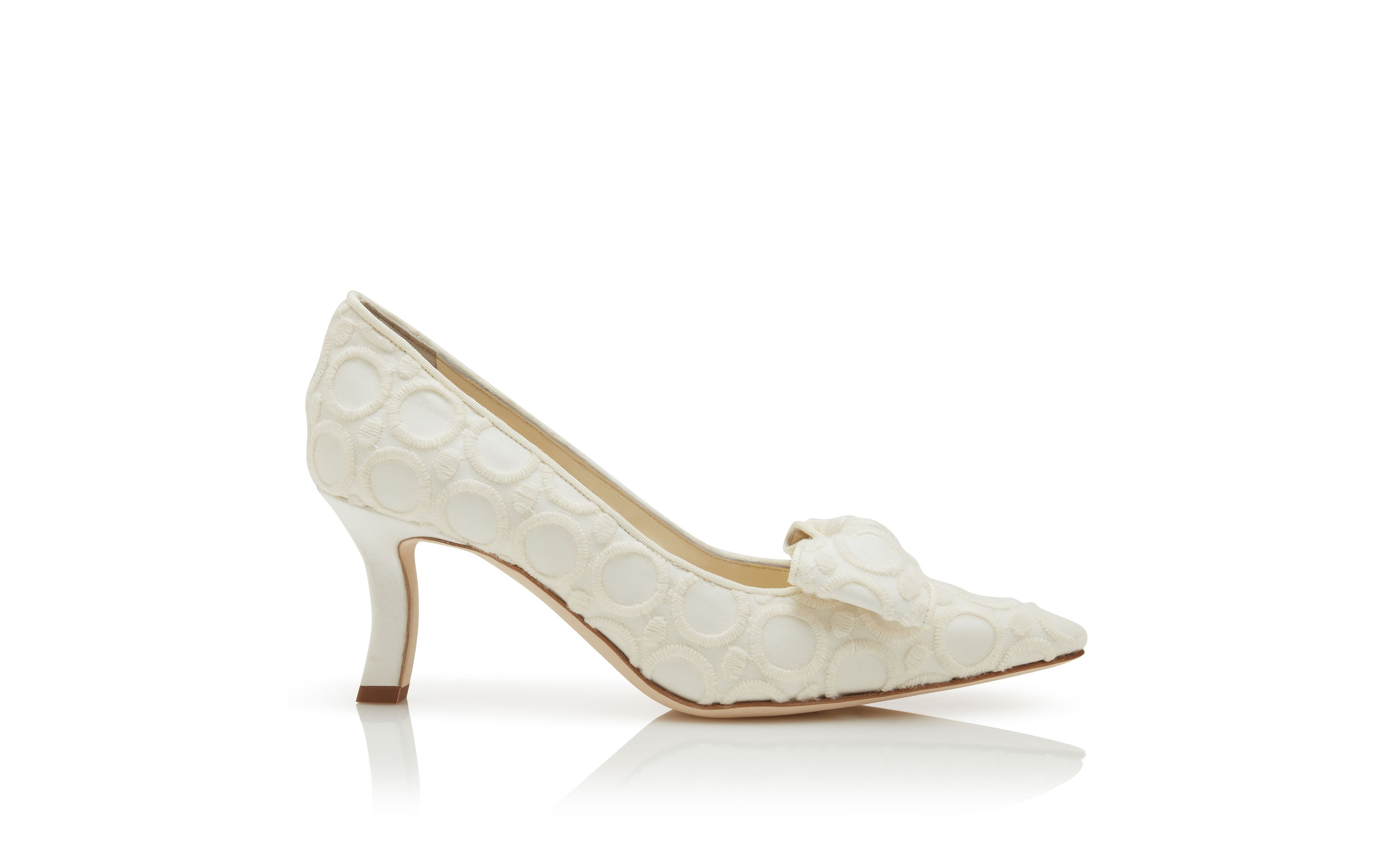 Designer White Silk Pointed Toe Pumps - Image Side View
