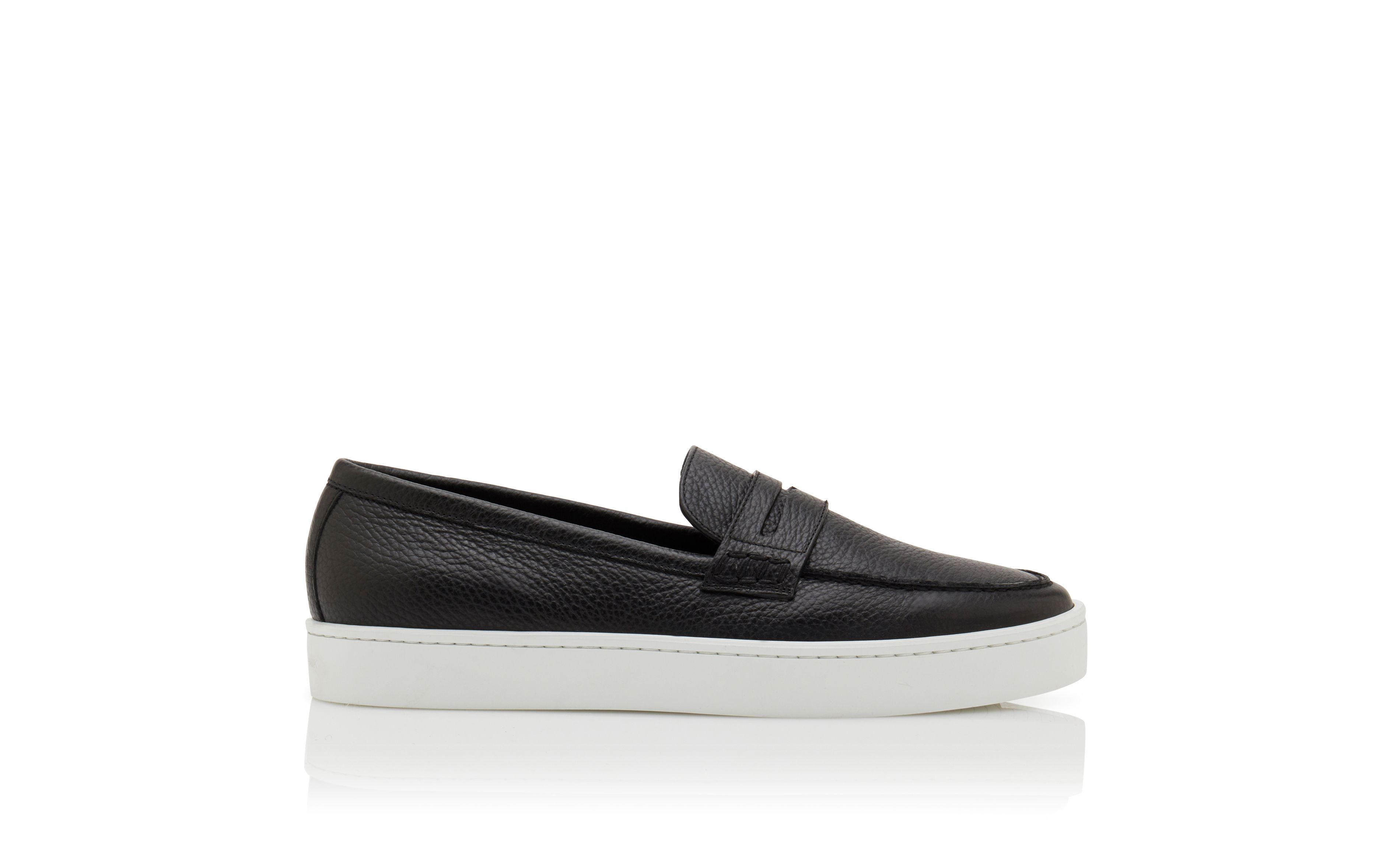 Designer Black Calf Leather Slip-On Loafers - Image Side View