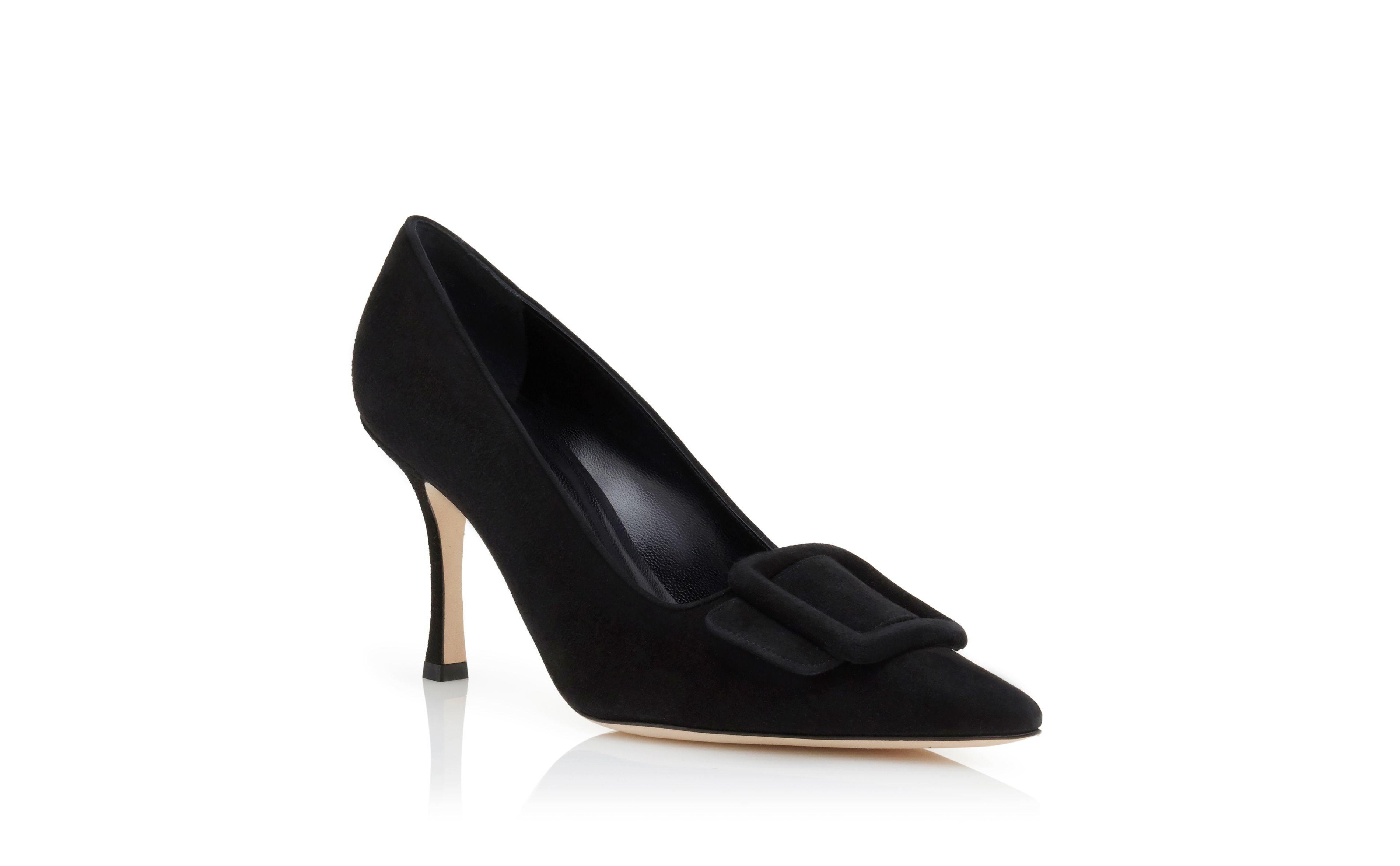 Designer Jet Black Suede Buckle Detail Pumps - Image Upsell