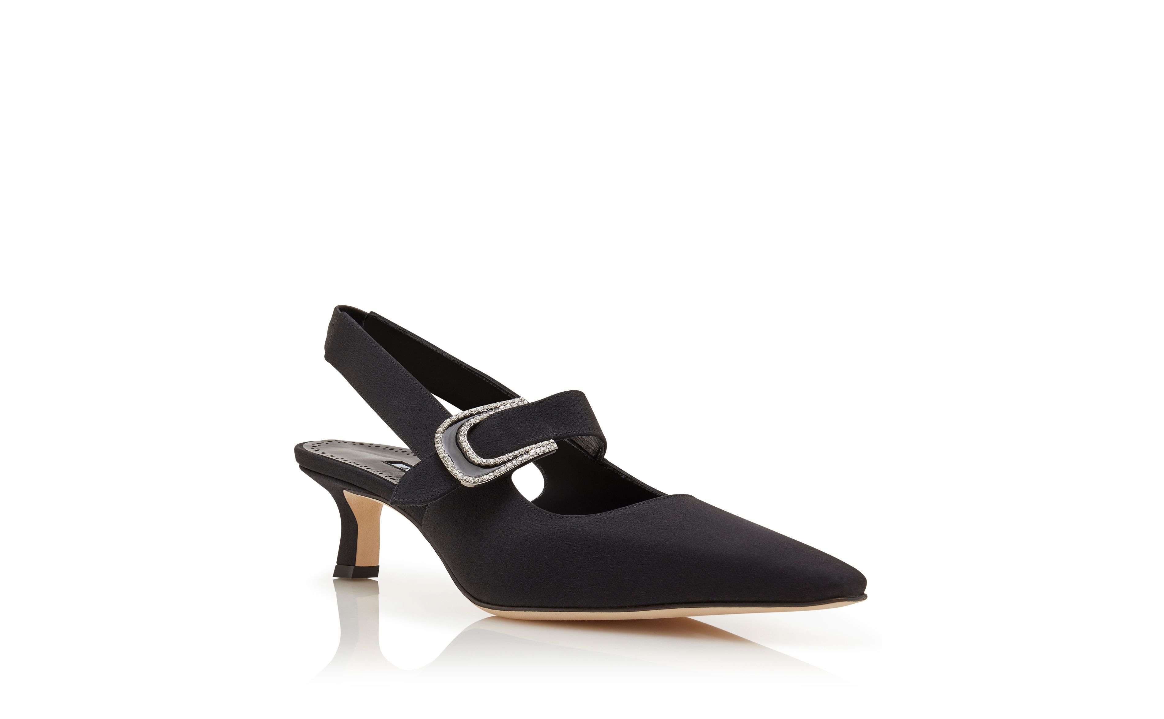 Designer Black Crepe De Chine Slingback Pumps - Image Upsell