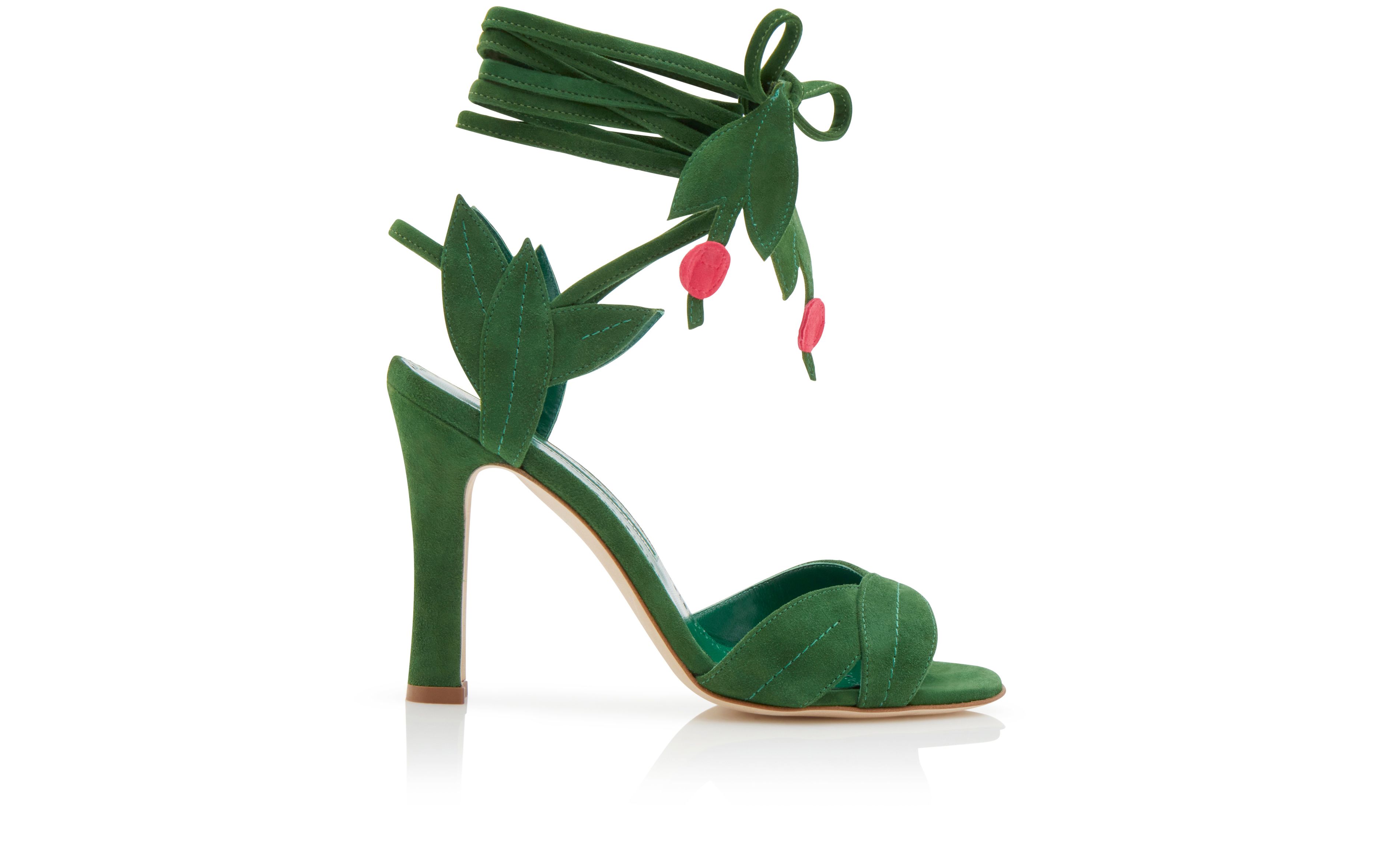 Designer Green Suede Lace-Up Sandals - Image thumbnail