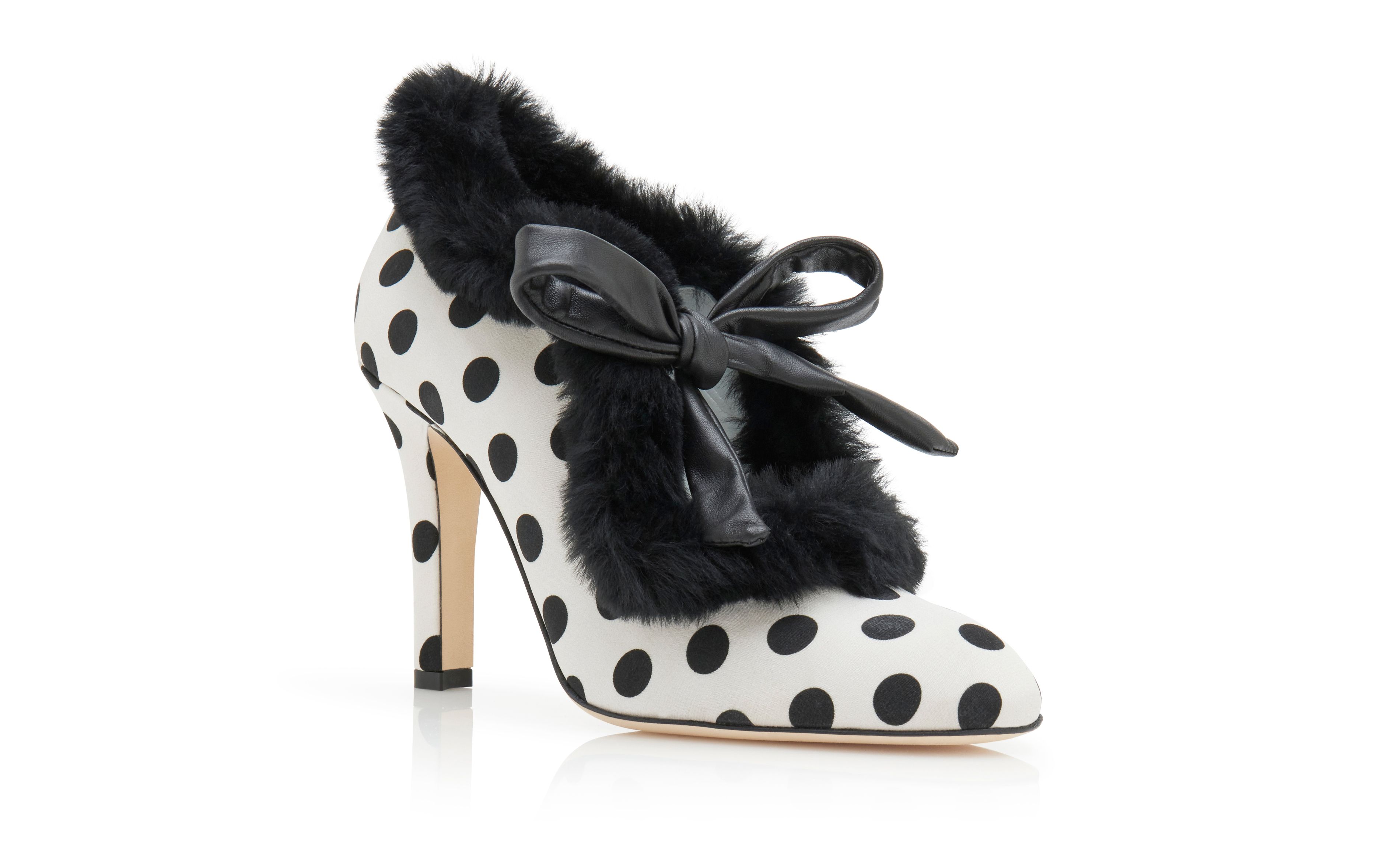 Designer Monochrome Crepe De Chine Polka Dot Pumps  - Image Upsell