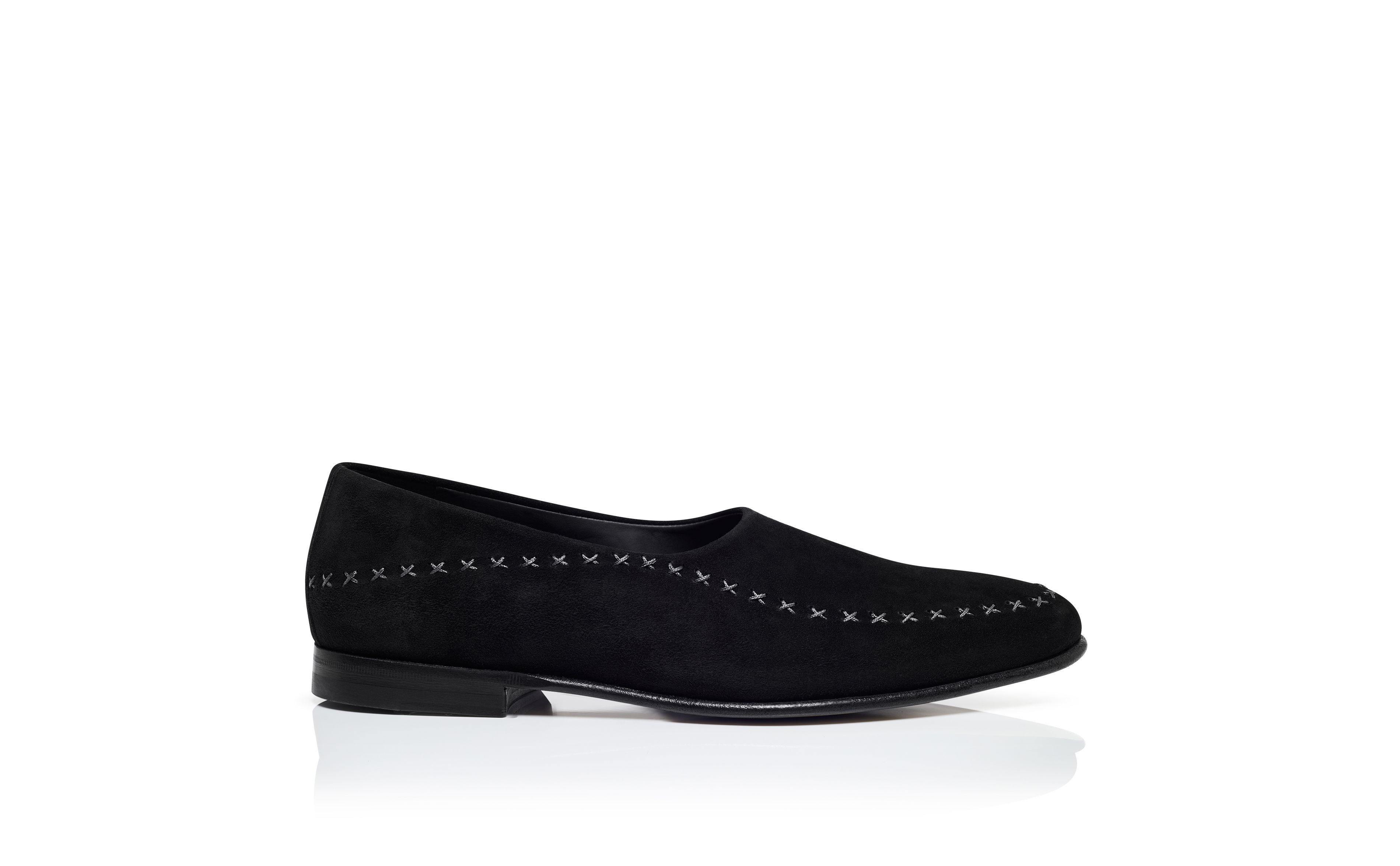 Designer Black and Grey Suede Low Cut Slippers - Image Side View