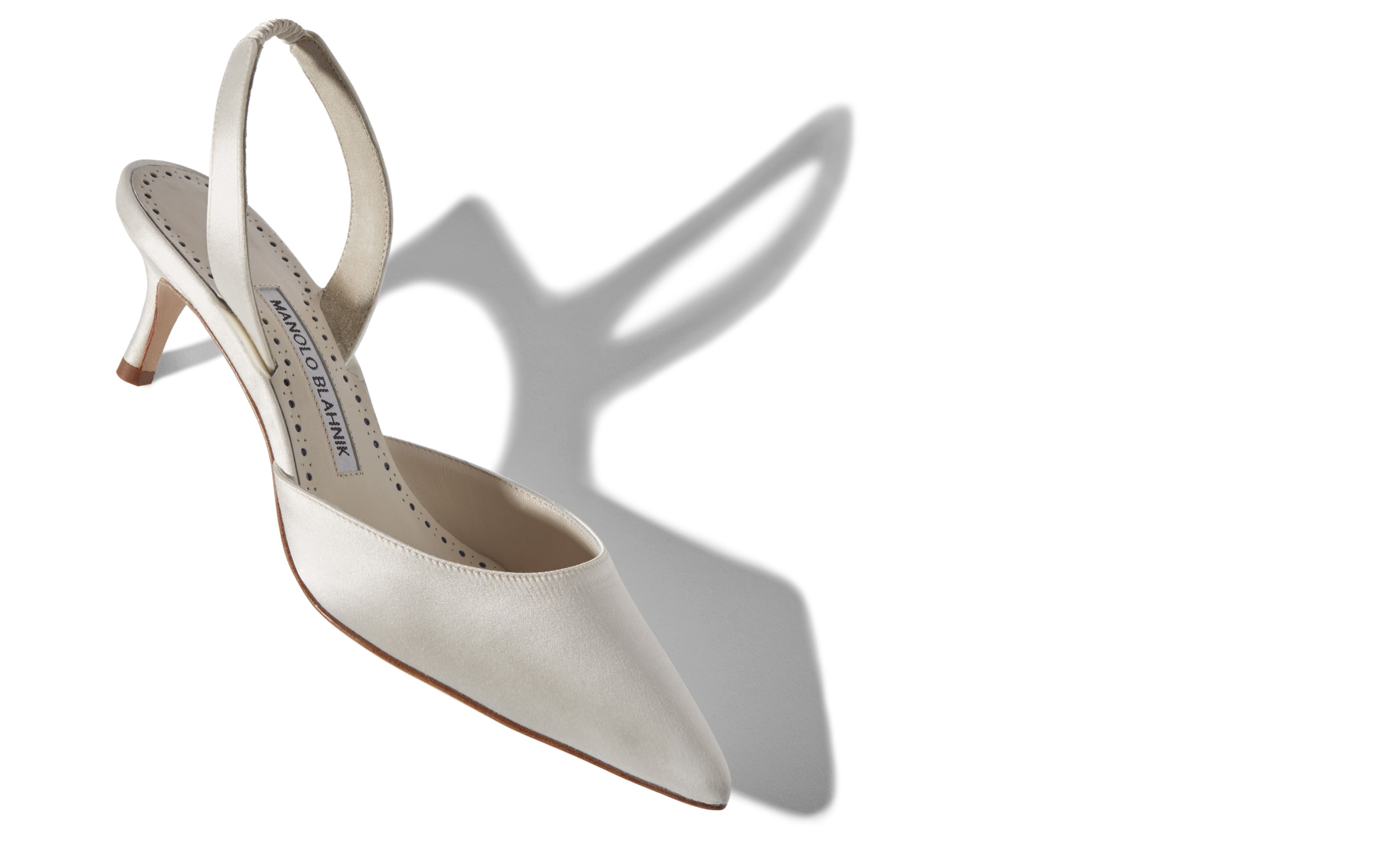 Designer White Satin Slingback Pumps - Image Main