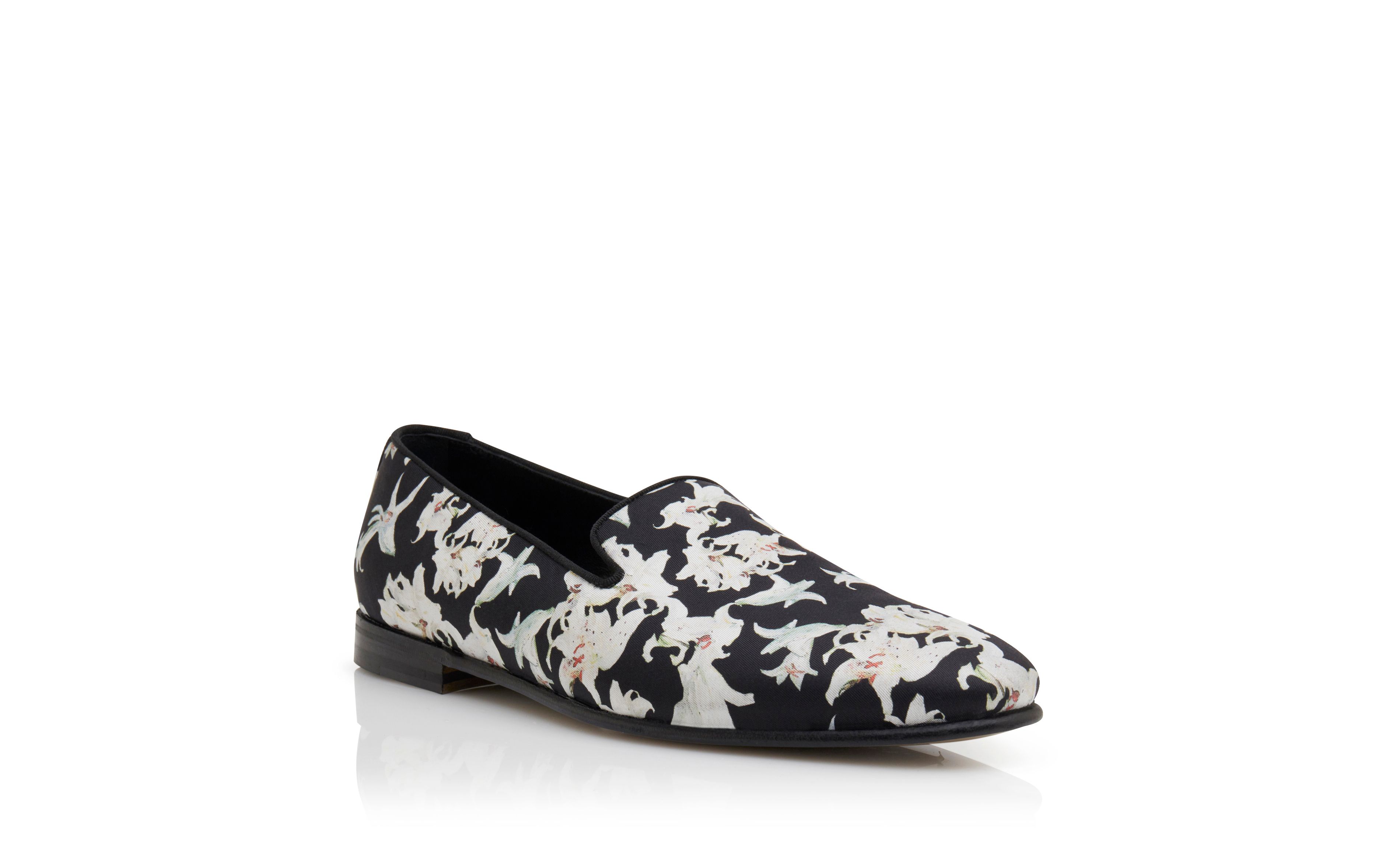 MARIO Men s Black Silk Floral Print Loafers Manolo Blahnik