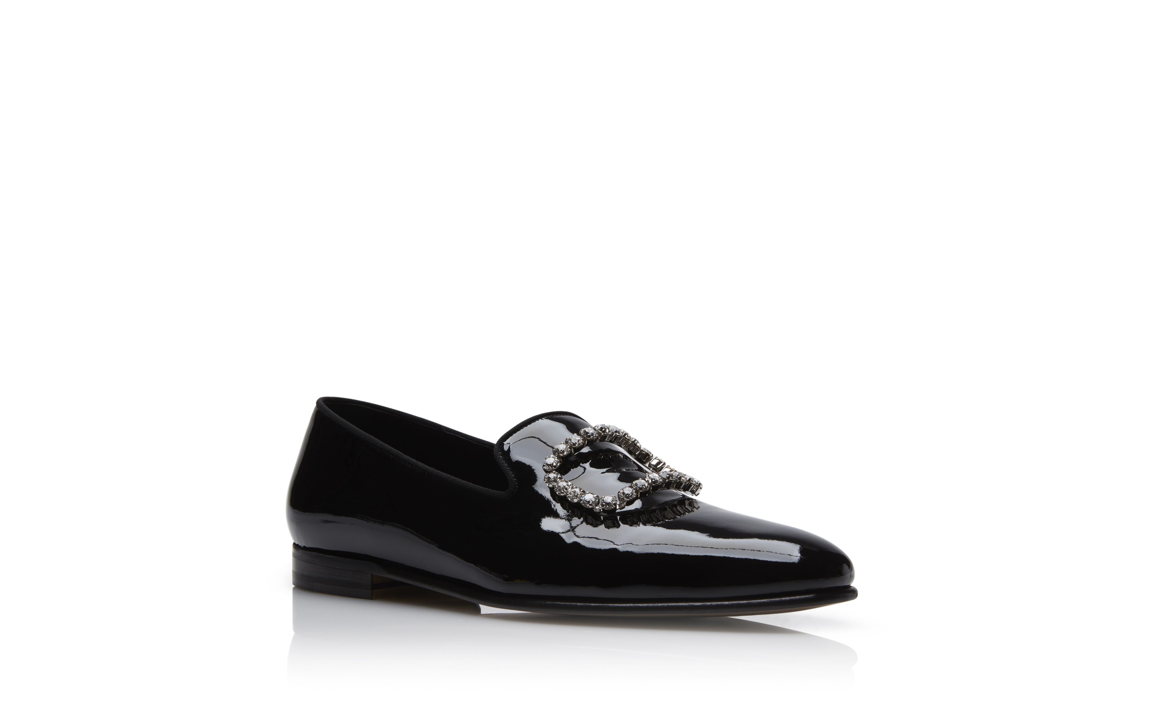 Designer Black Patent Leather Jewel Buckle Loafers - Image Upsell