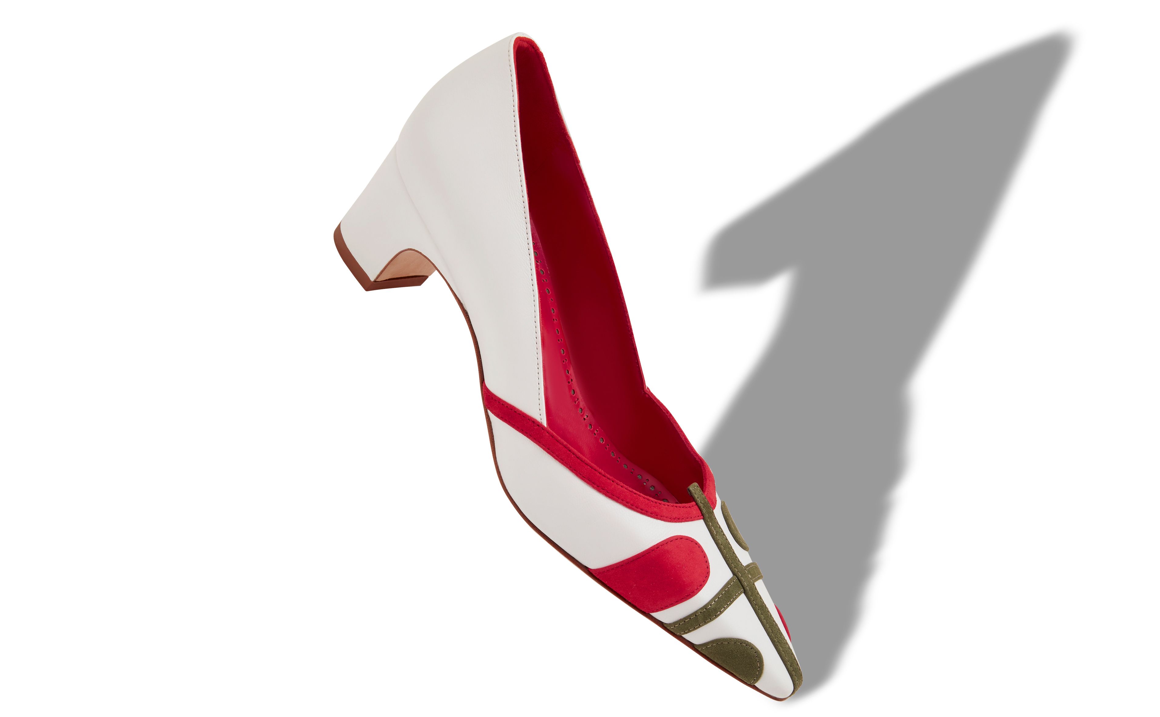Designer White, Red and Green Nappa Leather Pumps - Image small_image