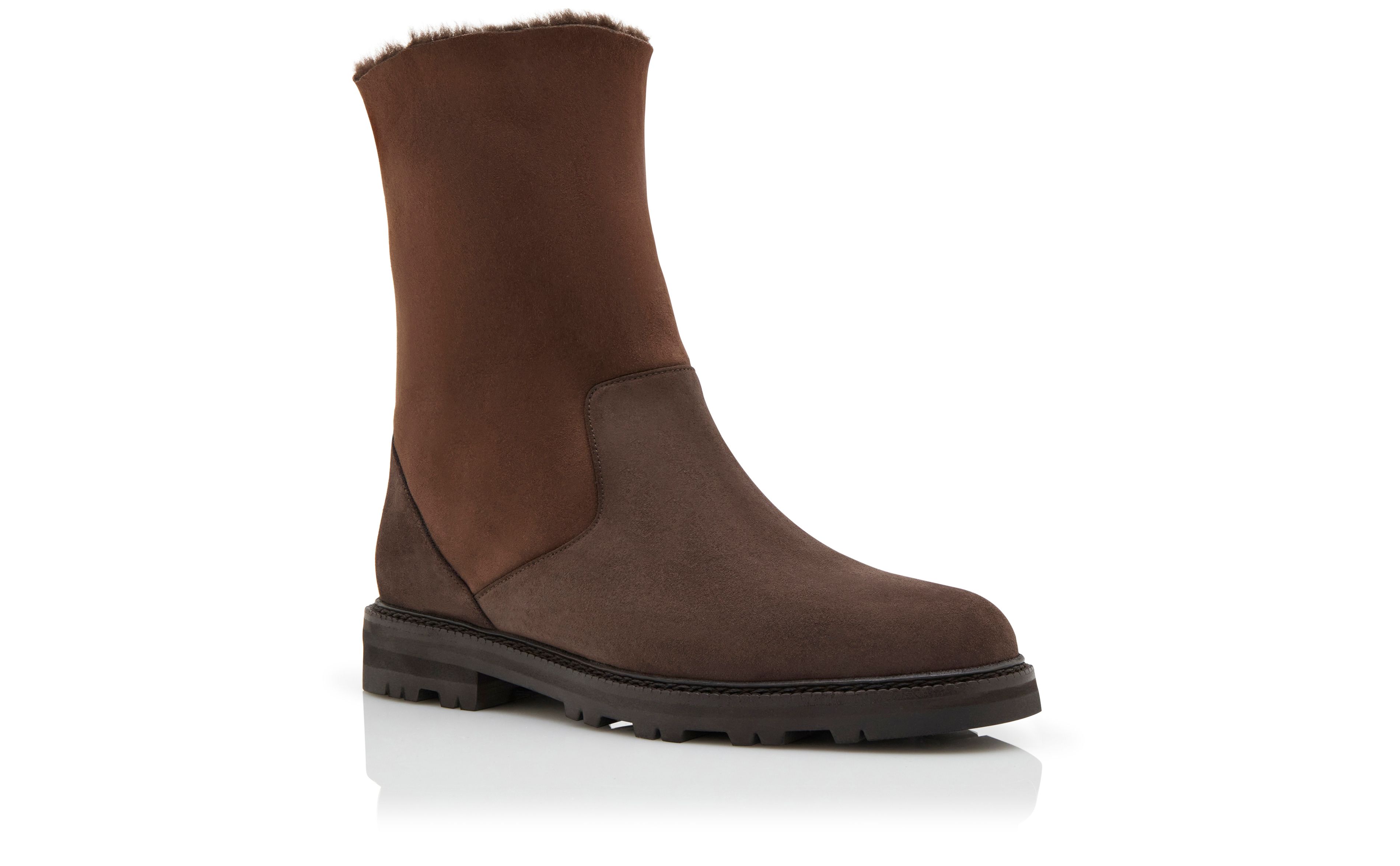 Designer Dark Brown Suede Mid Calf Boots - Image Upsell