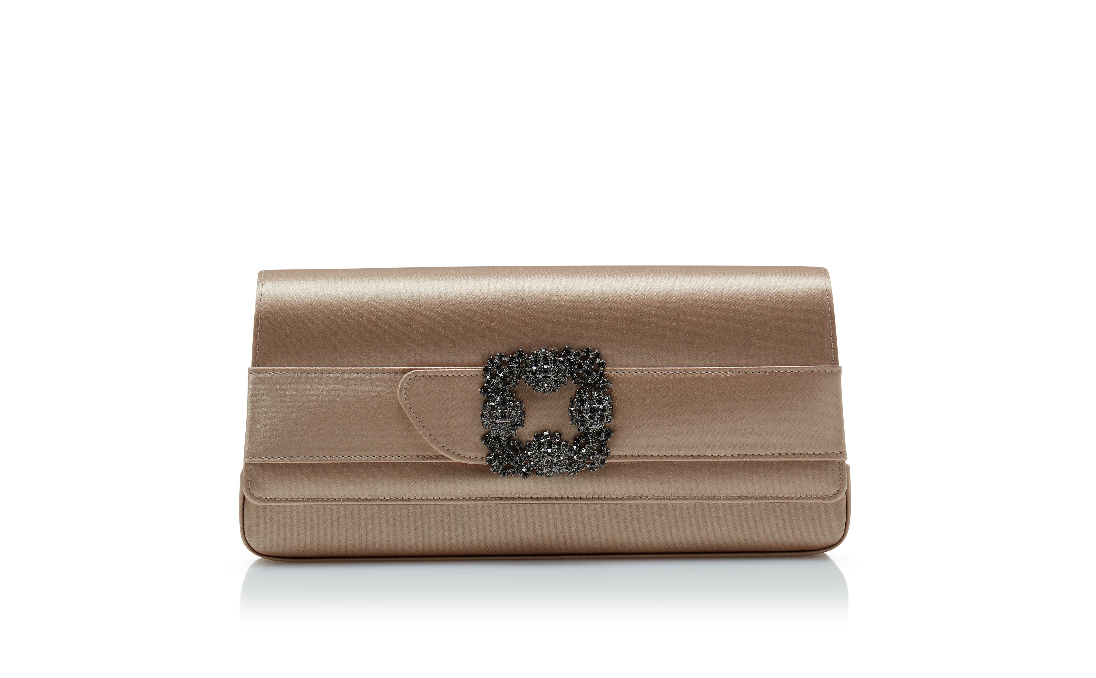 Designer Light Beige Satin Jewel Buckle Clutch - Image thumbnail