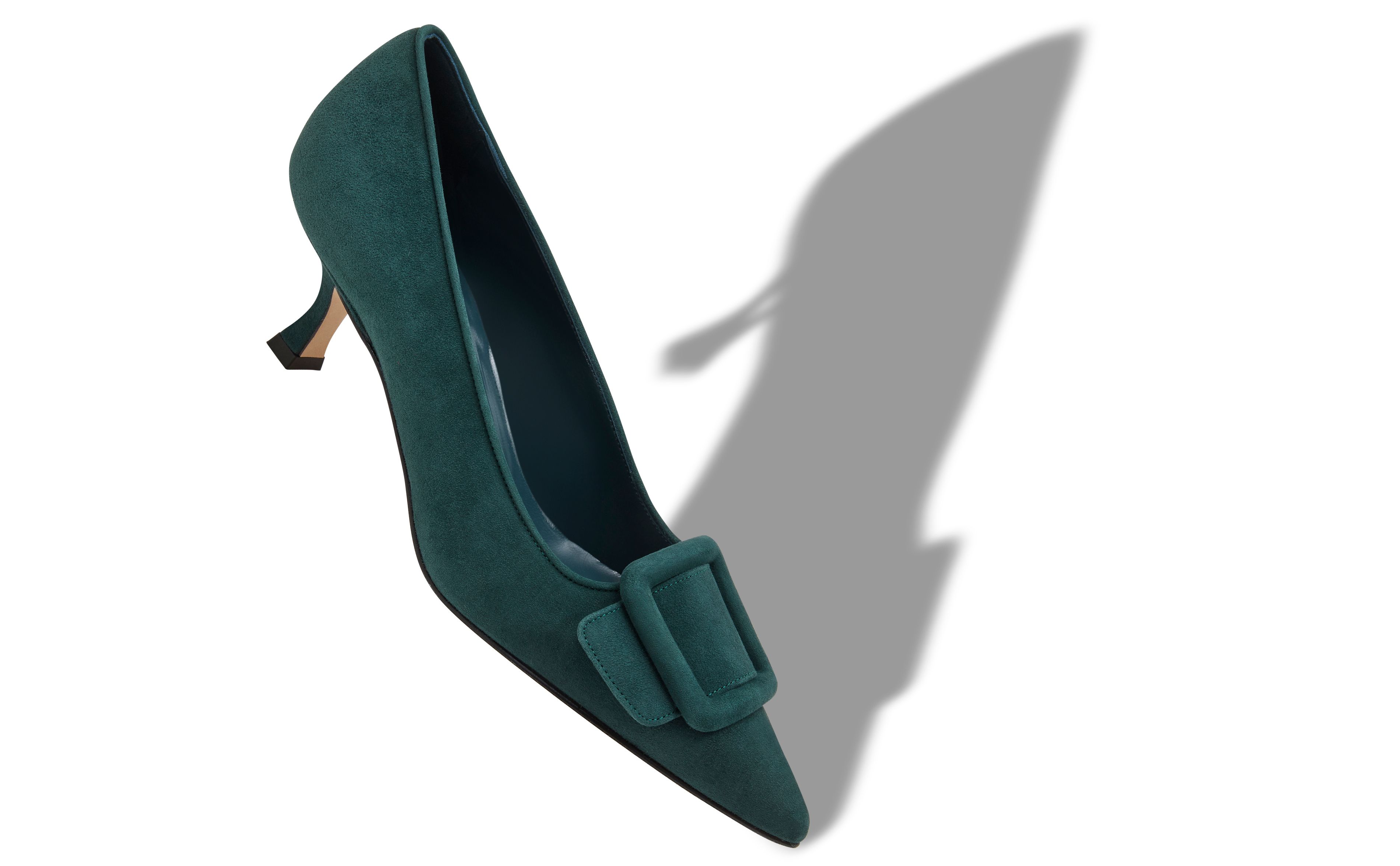 Designer Dark Green Suede Buckle Detail Pumps - Image Main View