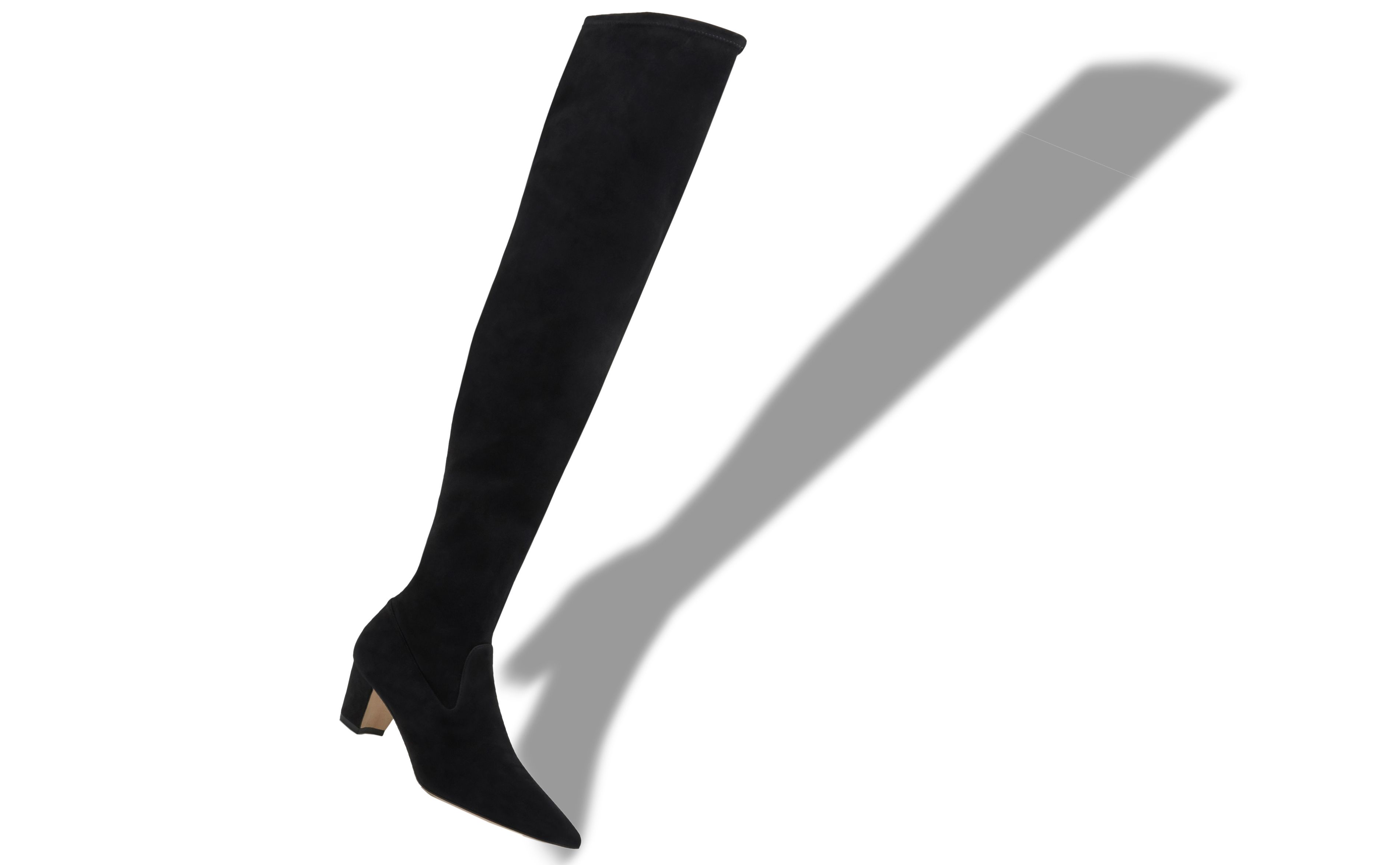 Designer Black Suede Thigh High Boots - Image Main