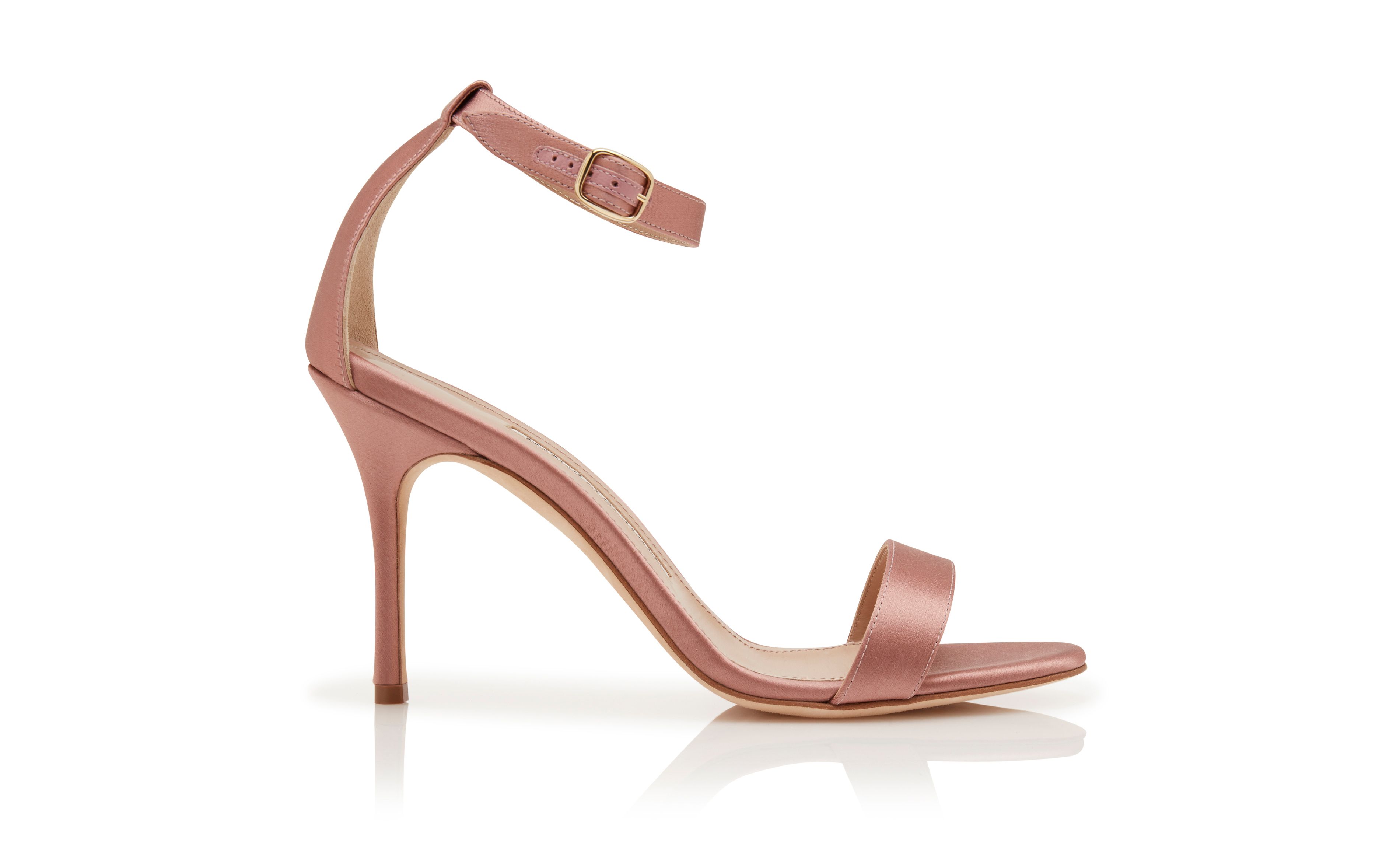 Designer Light Pink Satin Ankle Strap Sandals - Image Side View