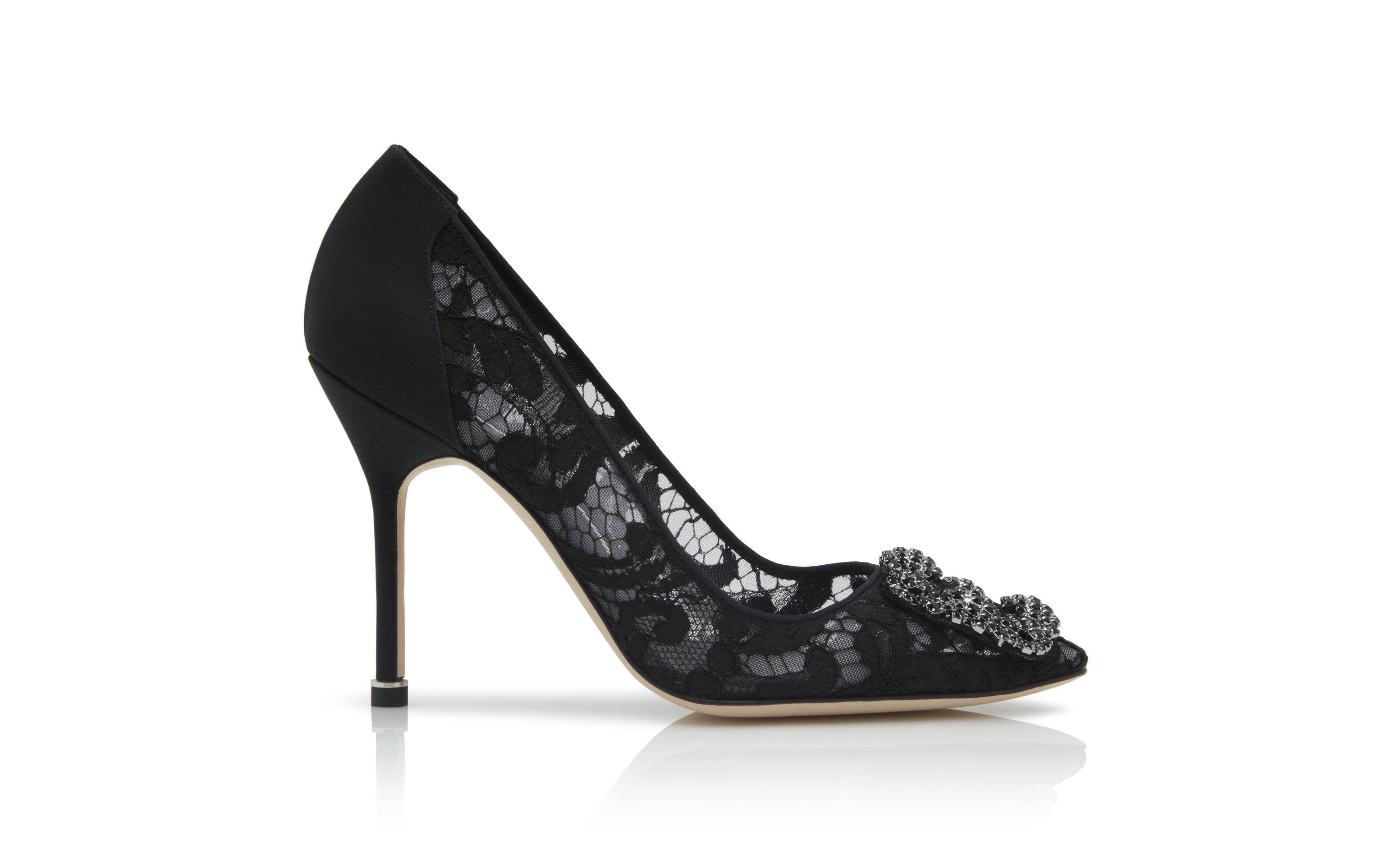 HANGISI LACE | Black Lace Jewel Buckle Pumps | Manolo Blahnik