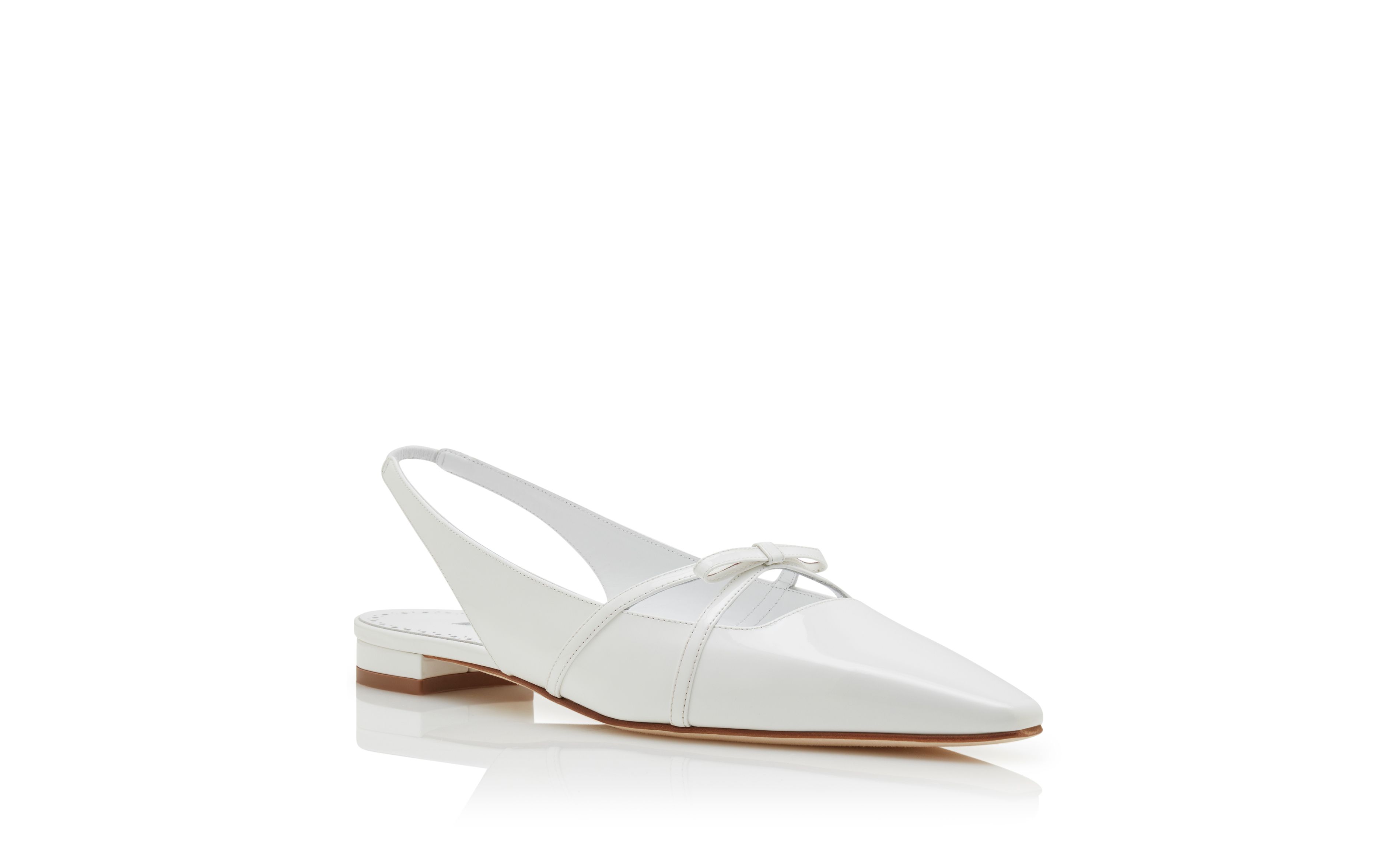 Designer White Patent Leather Bow Detail Slingback Flat Pumps - Image Upsell