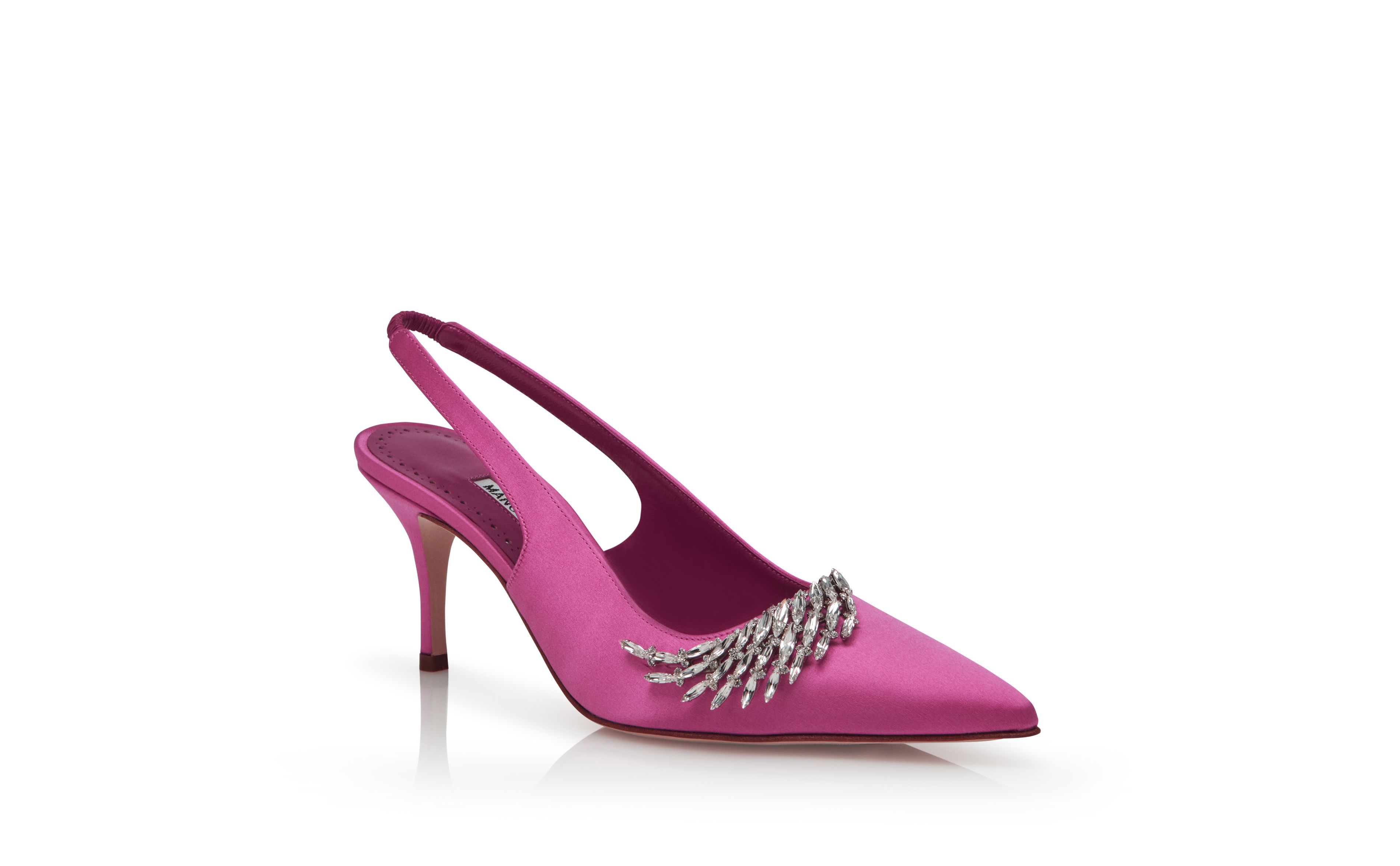 Designer Pink Satin Jewel Embellished Slingback Pumps - Image Upsell