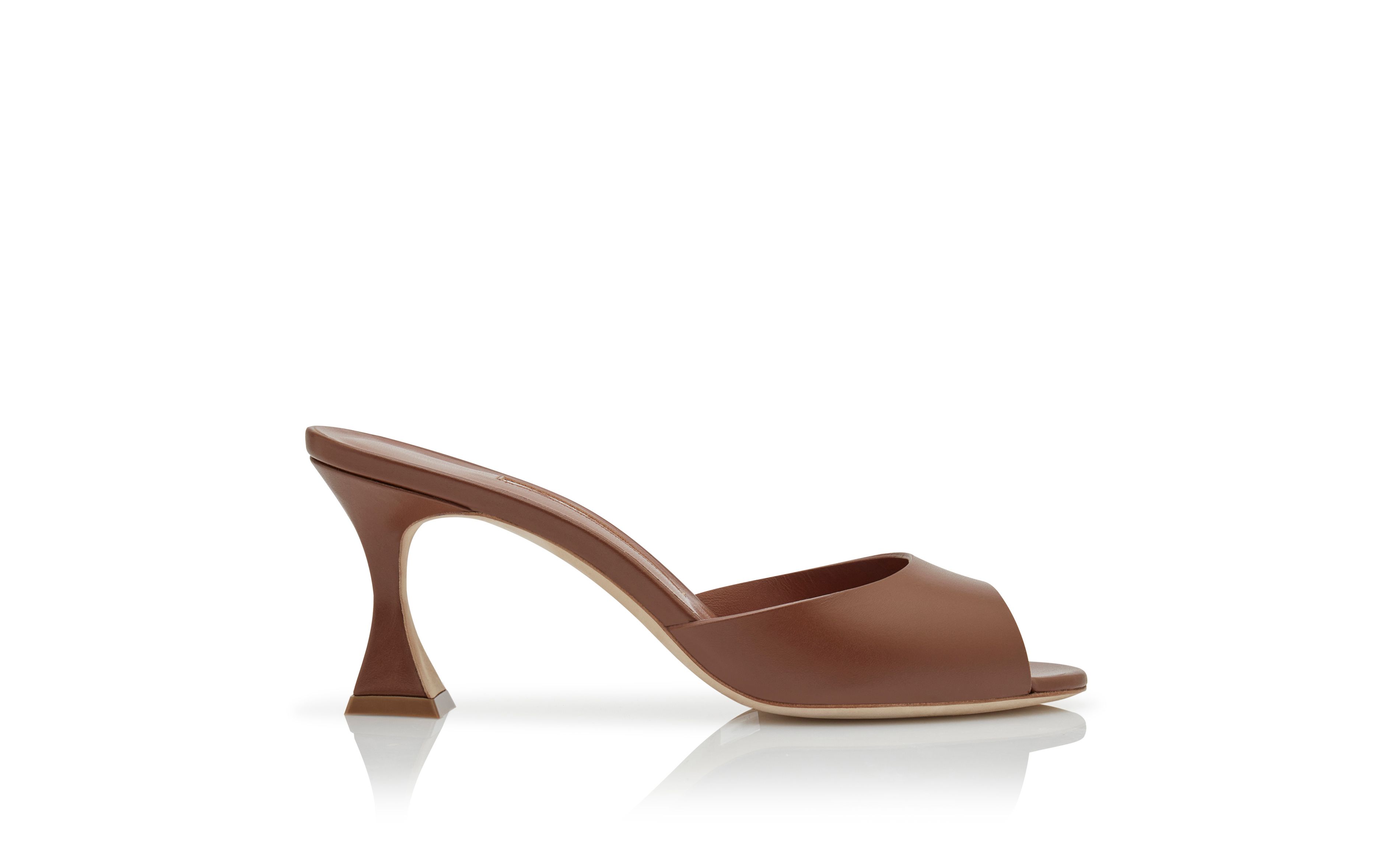 Designer Brown Calf Leather Mules - Image Side View