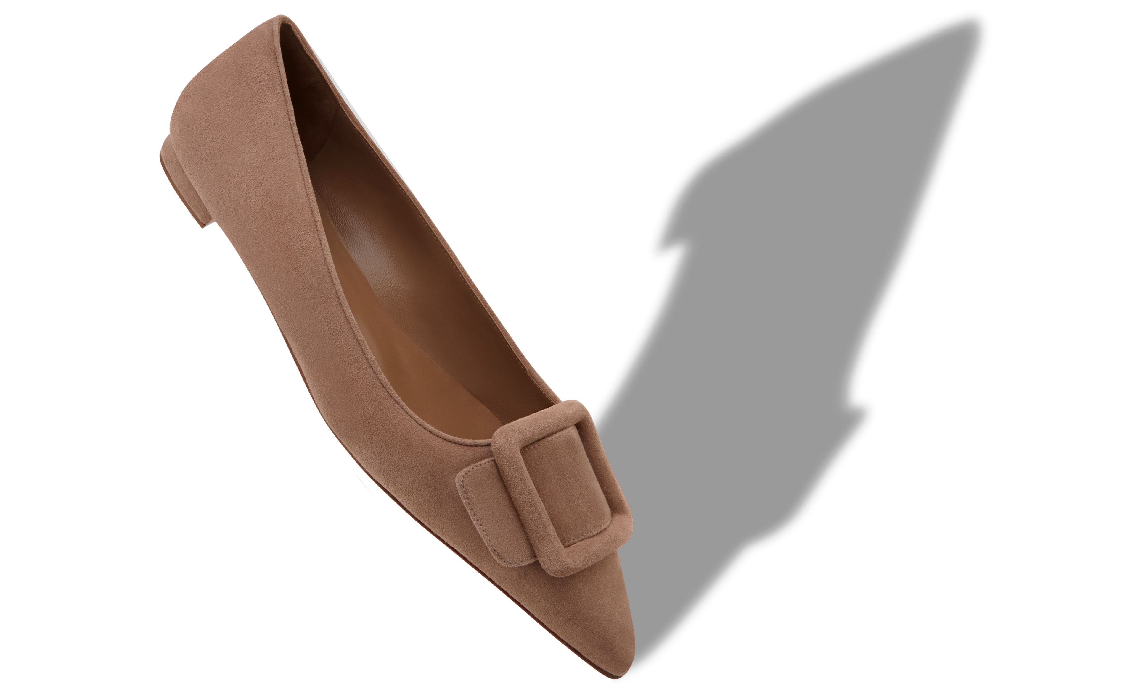 Designer Beige Suede Buckle Detail Flat Pumps - Image Main