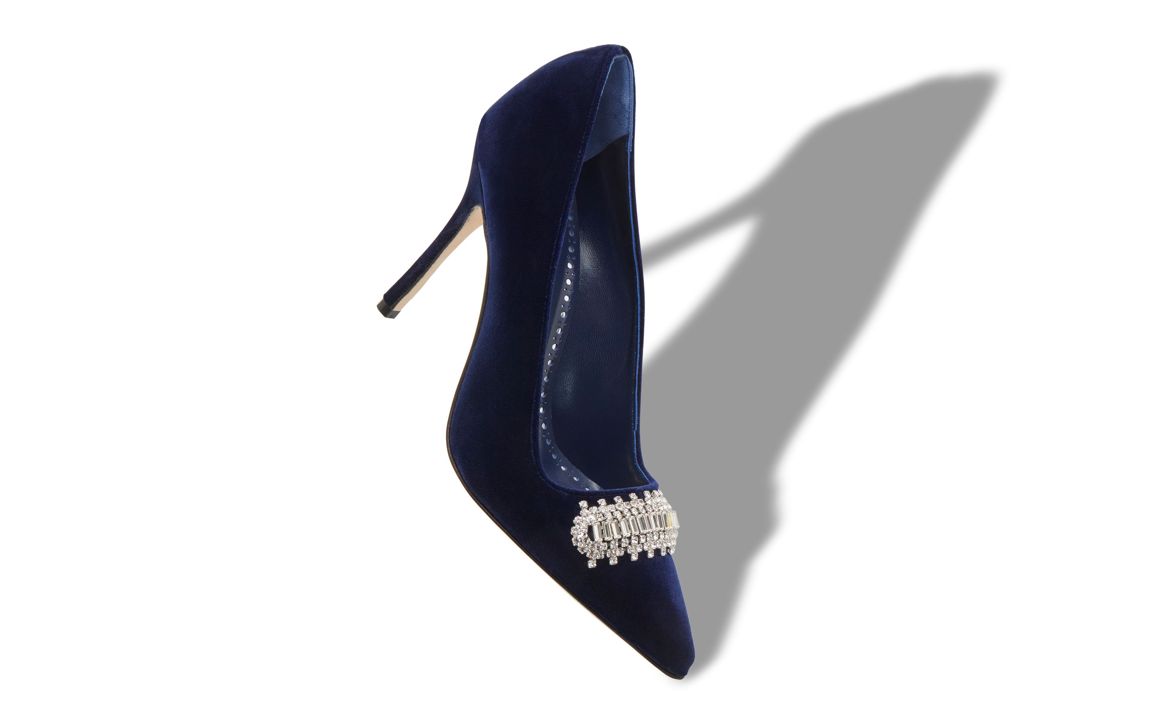 Navy Blue Velvet Embellished Pumps
