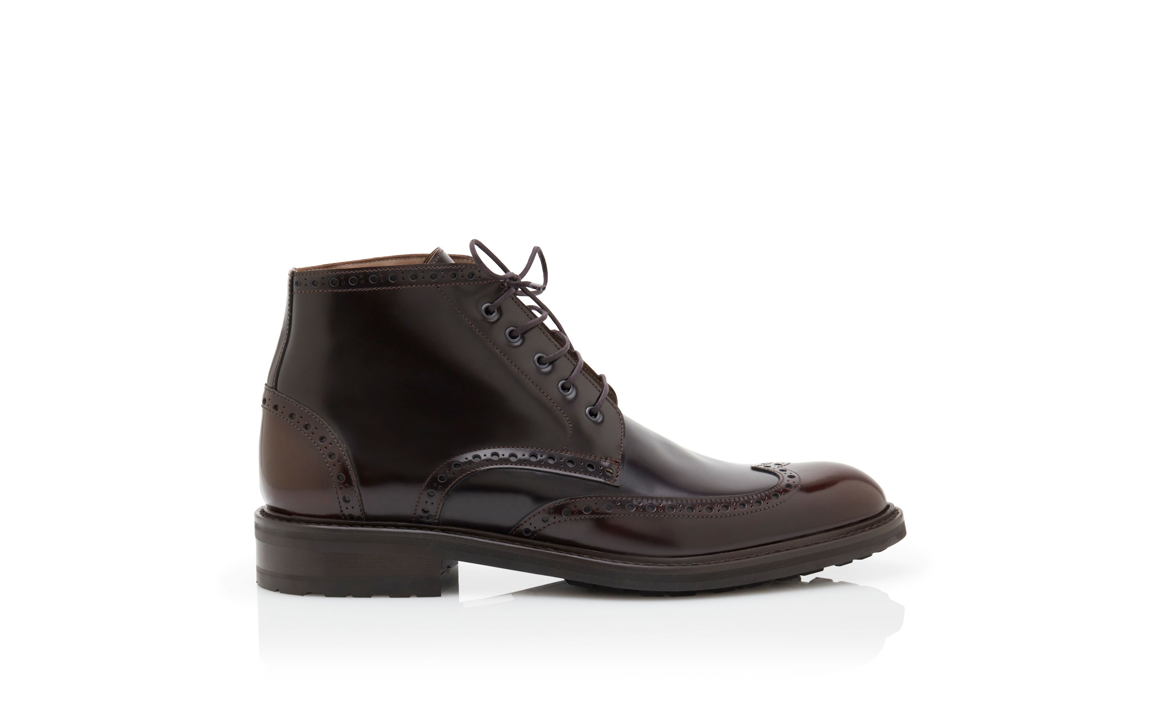 Designer Dark Brown Calf Leather Ankle Boots - Image Side View