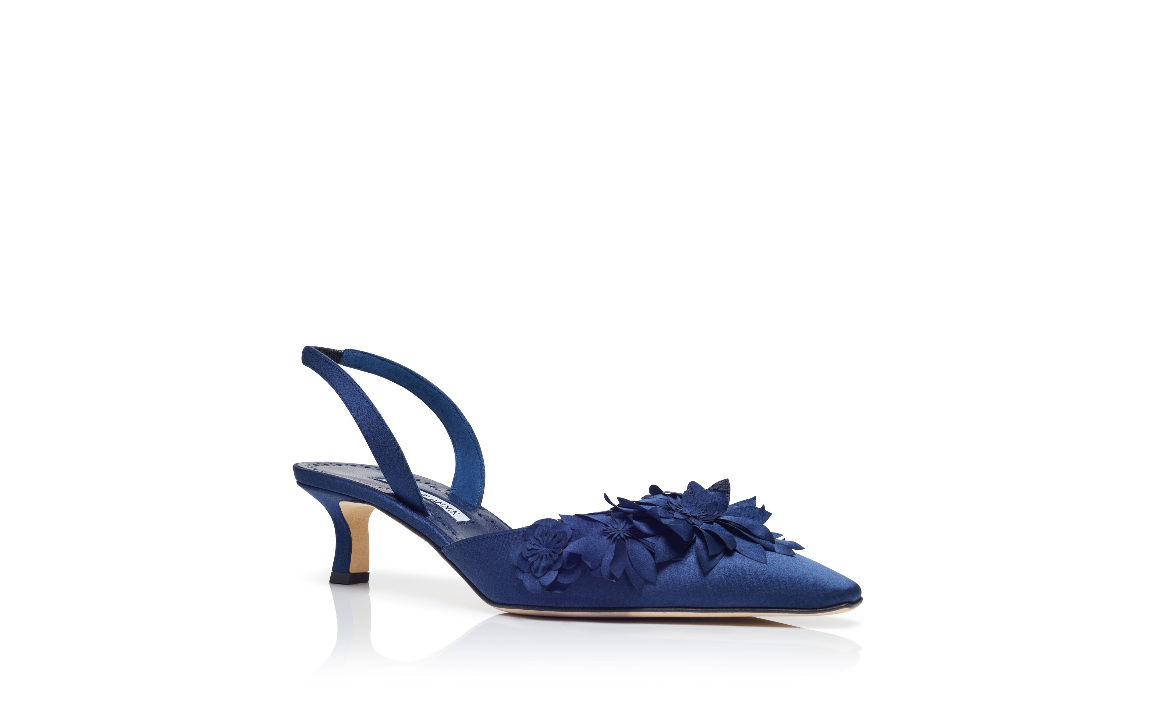 Designer Navy Blue Crepe Satin Slingback Pumps - Image Upsell View