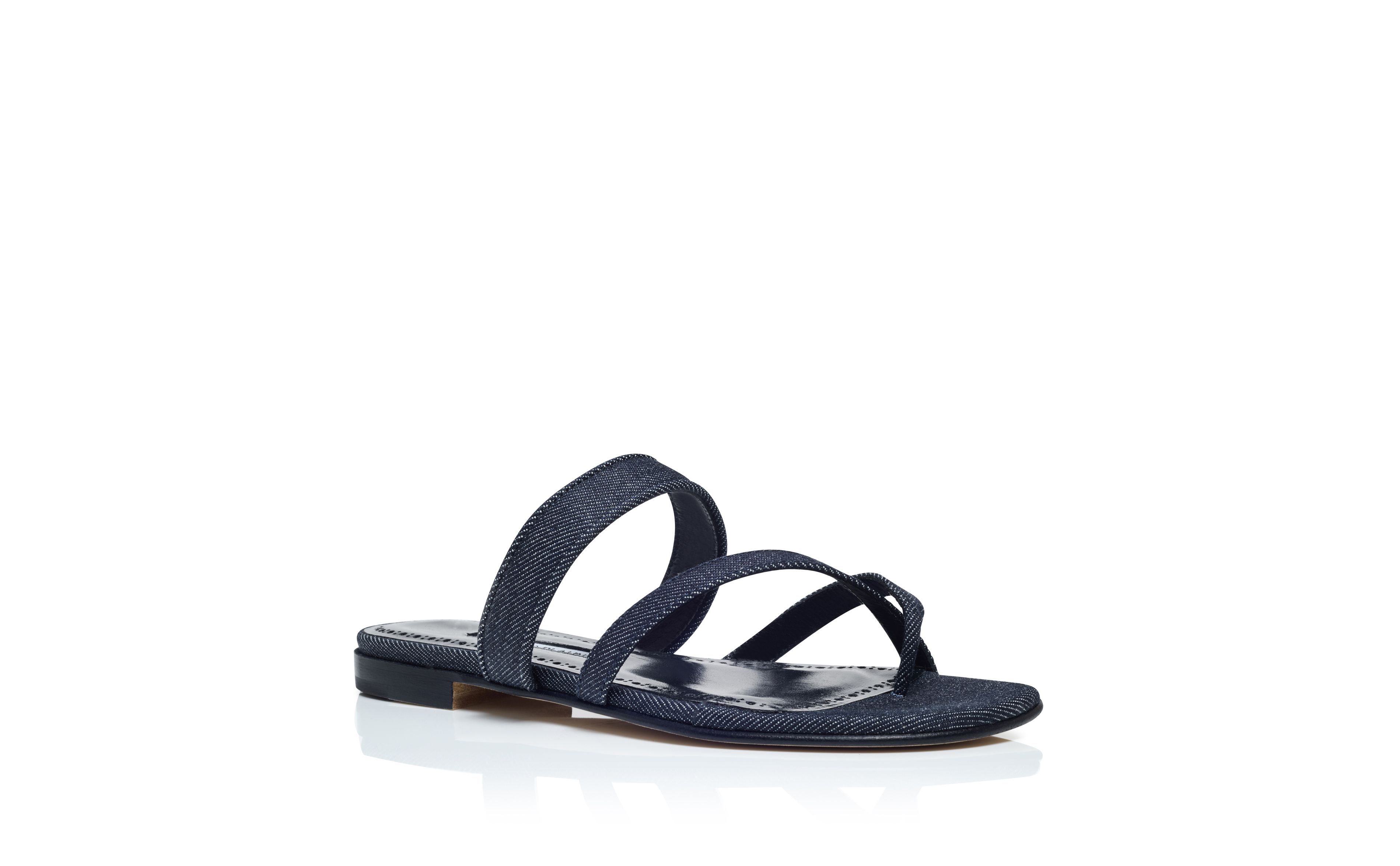 Designer Dark Blue Chambray  Flat Sandals - Image Upsell