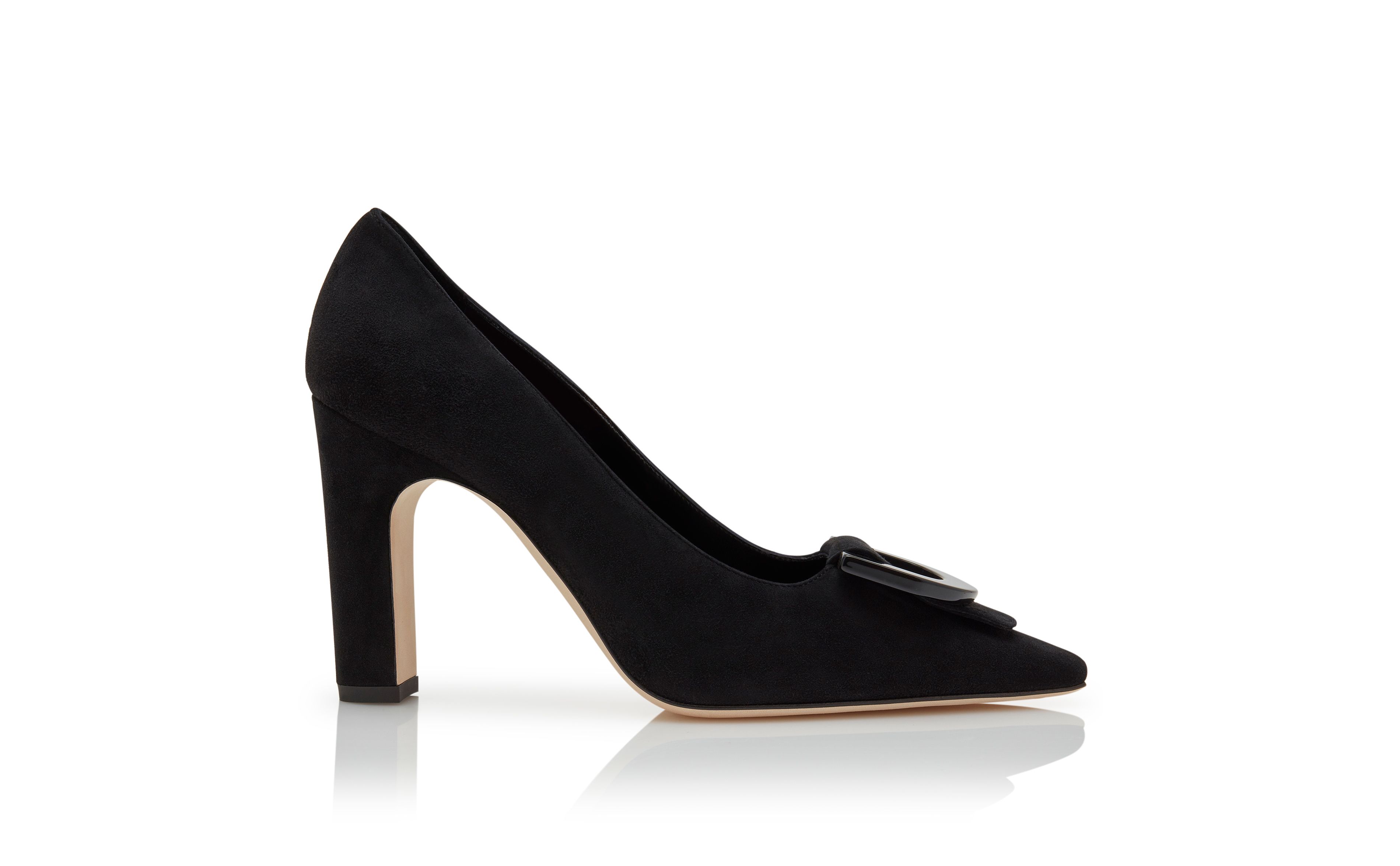 Designer Black Suede Pointed Toe Pumps  - Image Side View