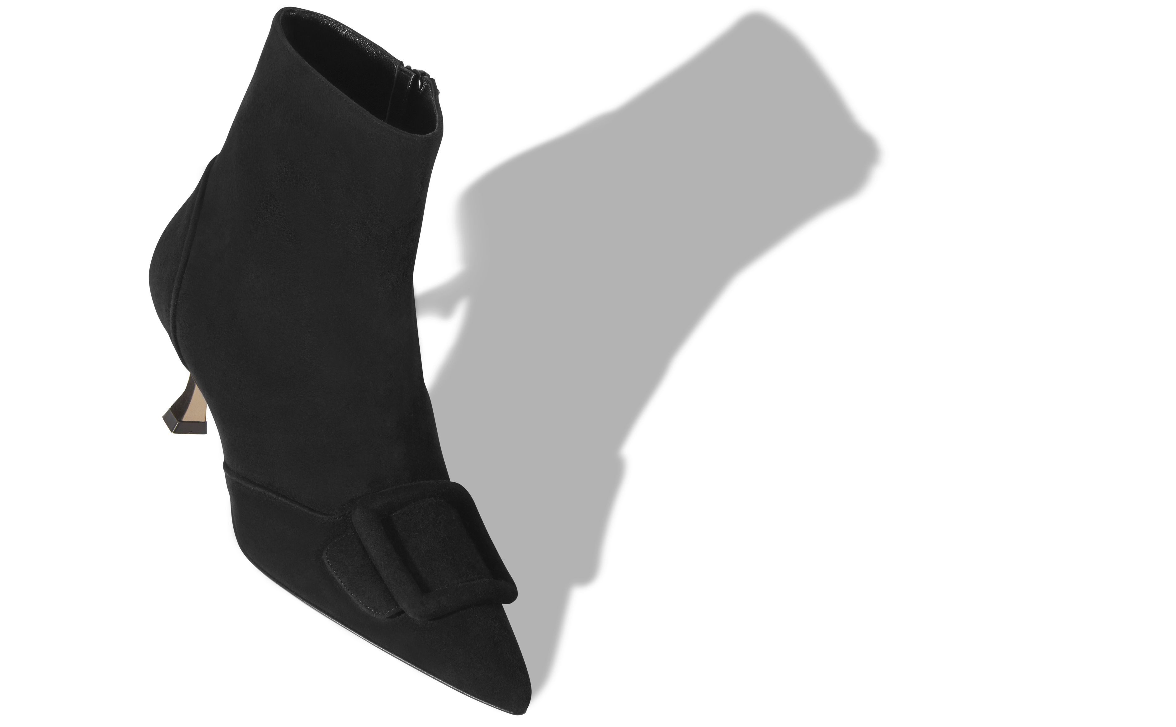 Designer Black Suede Buckle Detail Ankle Boots - Image Main