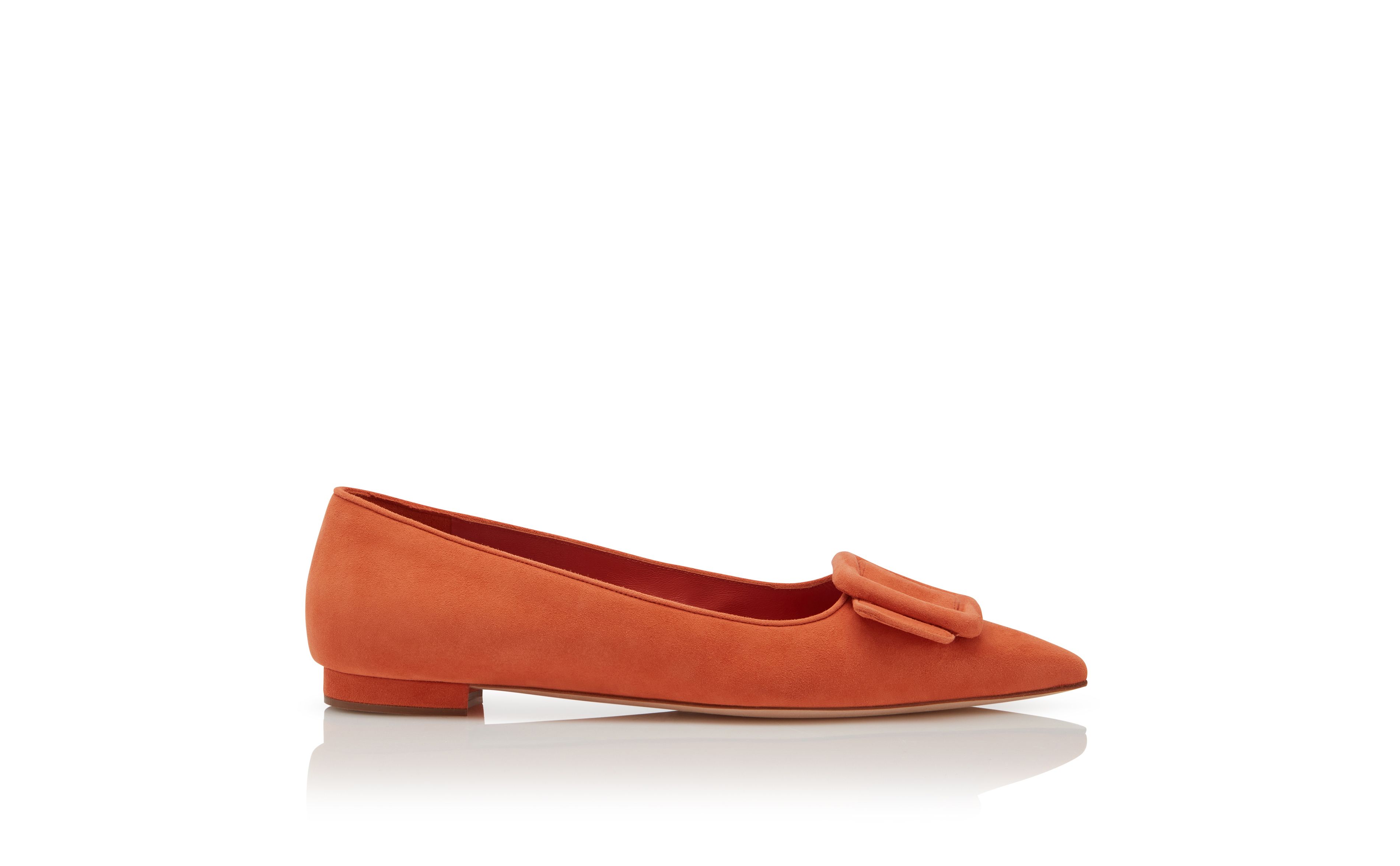 MAYSALEPUMPFLAT Orange Suede Buckle Detail Flat Pumps Manolo Blahnik