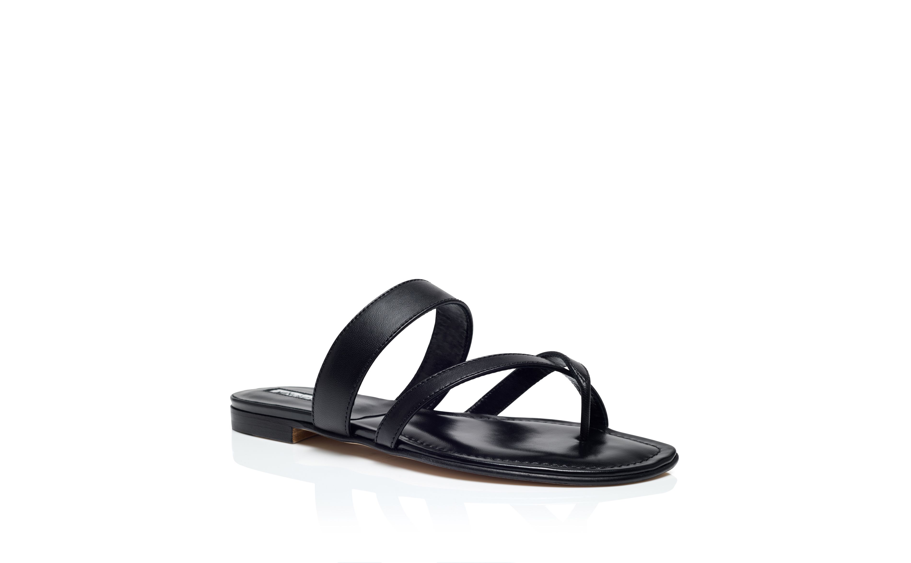 Designer Black Nappa Leather Crossover Flat Sandals - Image Upsell