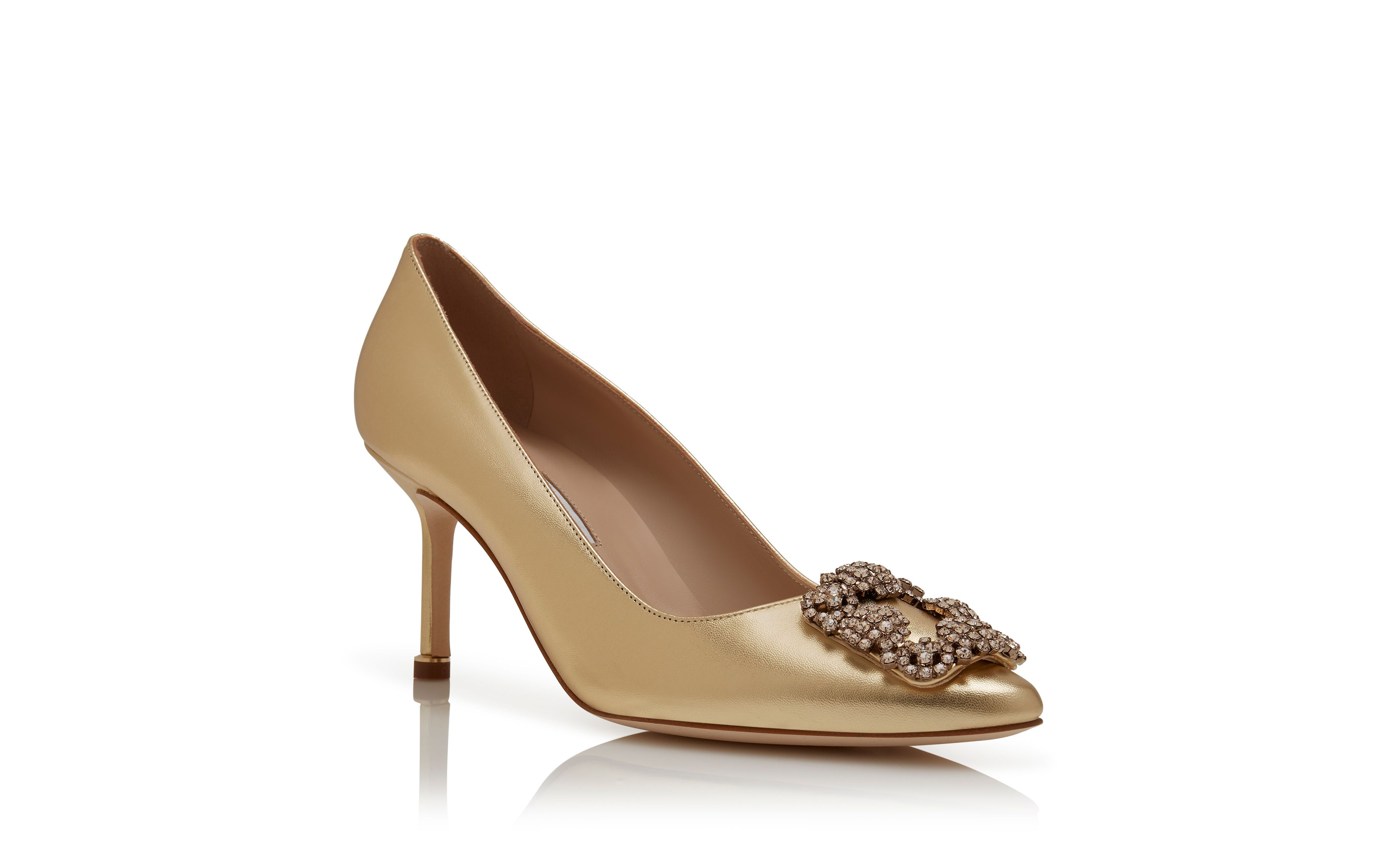 Designer Gold Nappa Leather Jewel Buckle Pumps
 - Image Upsell View