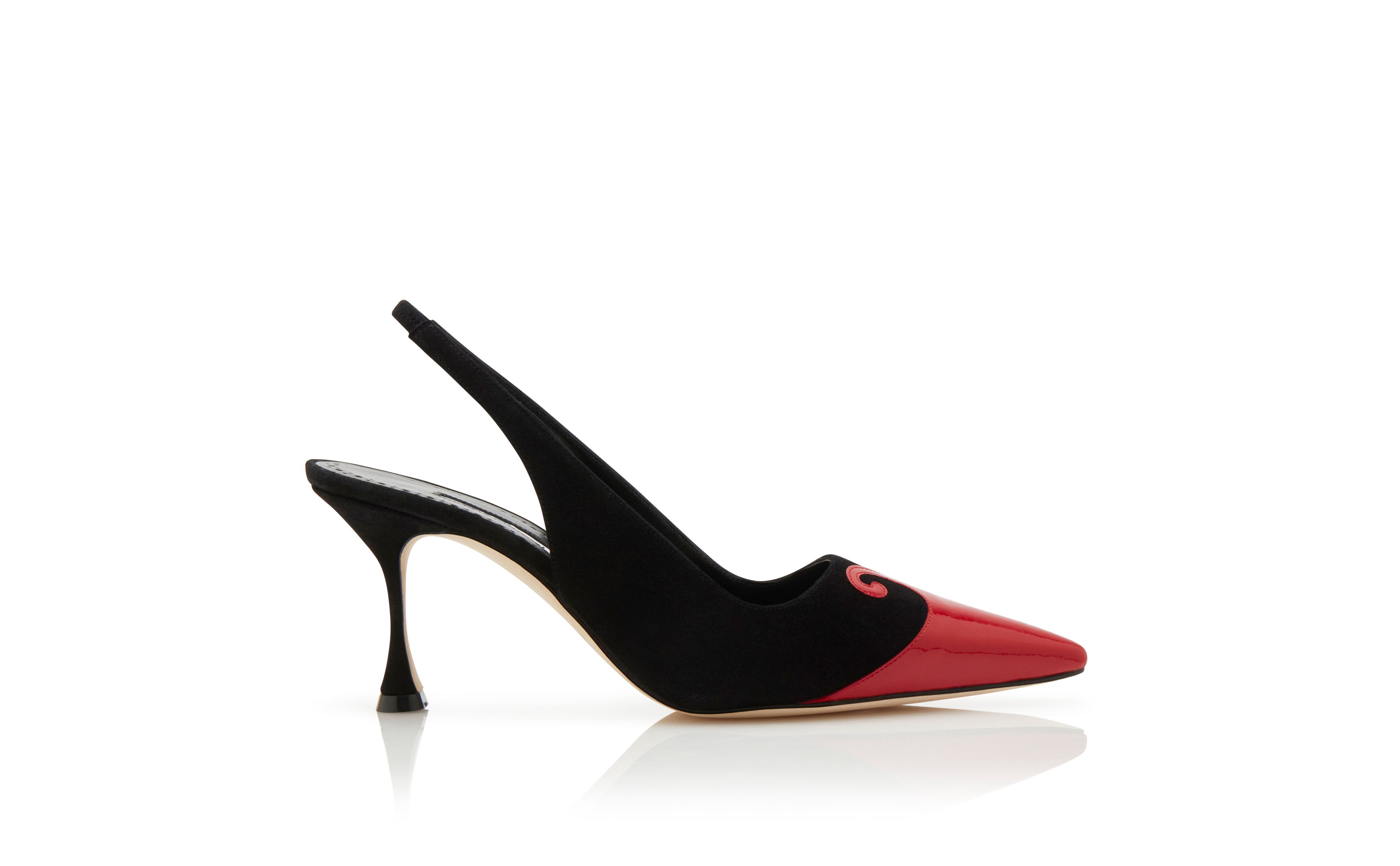 Designer Black and Red Suede Swirl Detail Pumps  - Image Side View