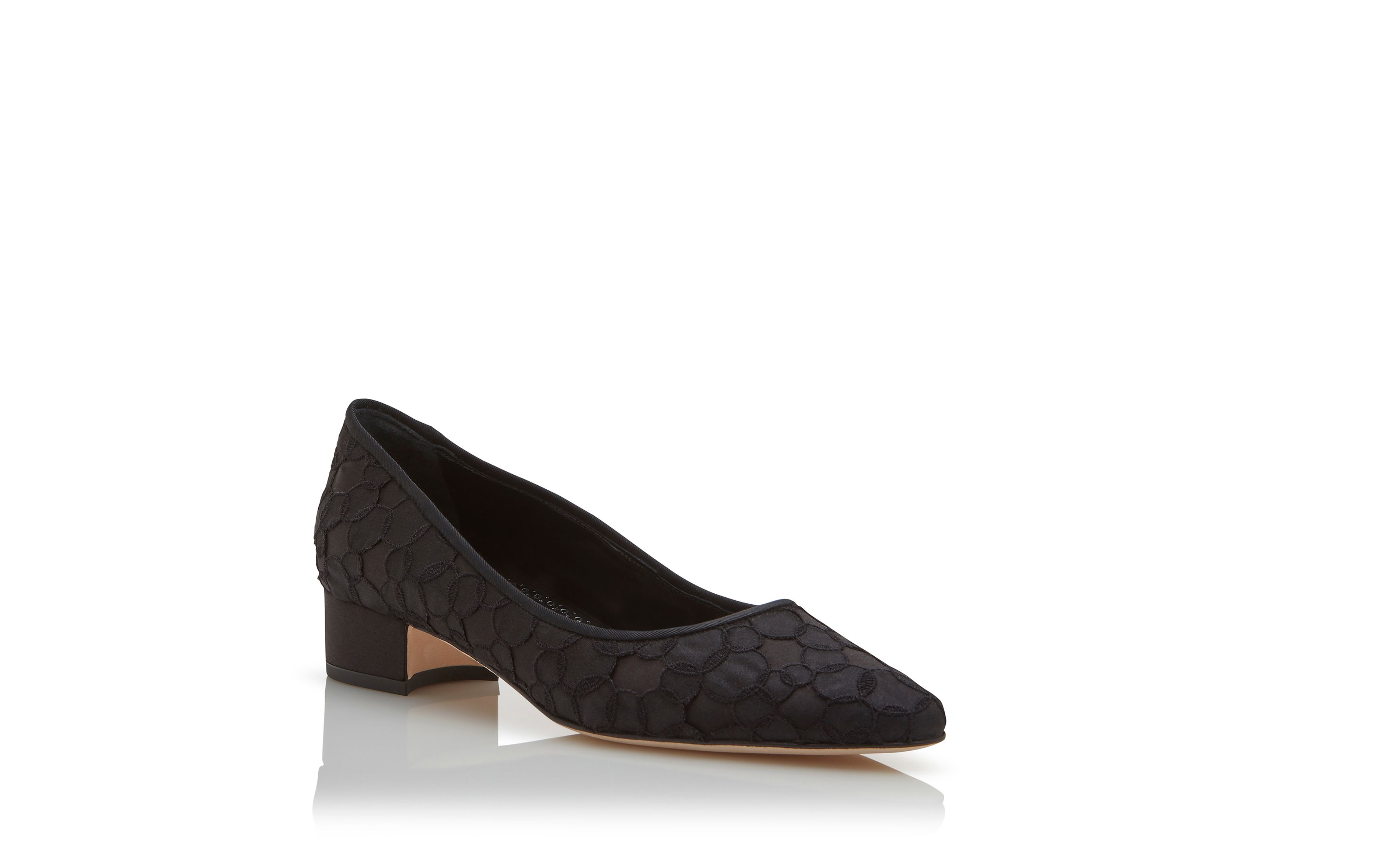 Designer Black Satin Lace Embroidered Pumps - Image Upsell
