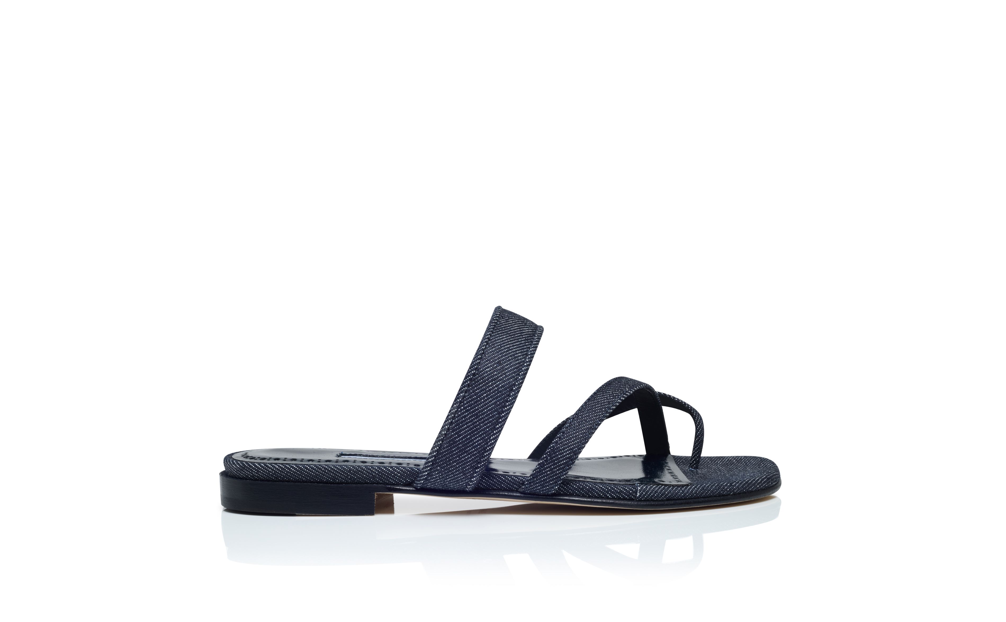 Designer Dark Blue Chambray  Flat Sandals - Image Side View