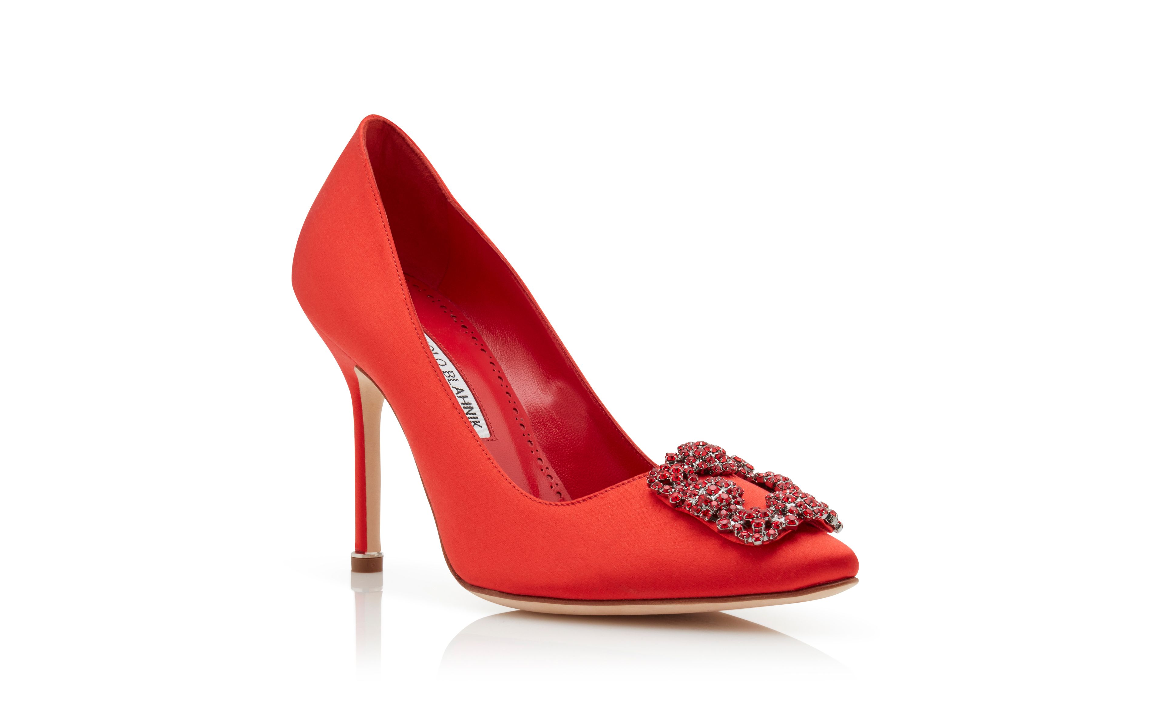 Designer Red Satin Jewel Buckle Pumps - Image Upsell