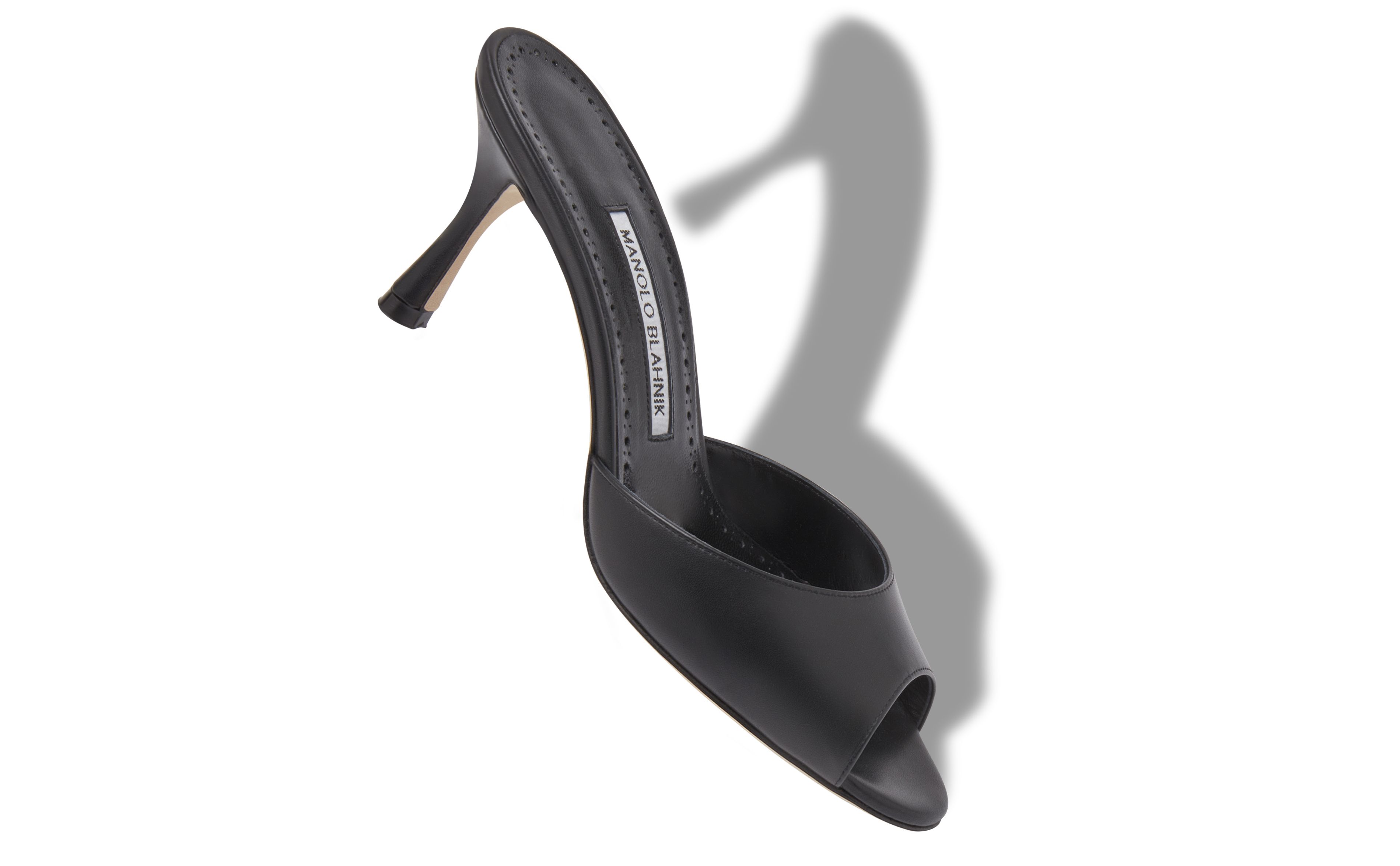 Designer Black Calf Leather Open Toe Mules - Image Main