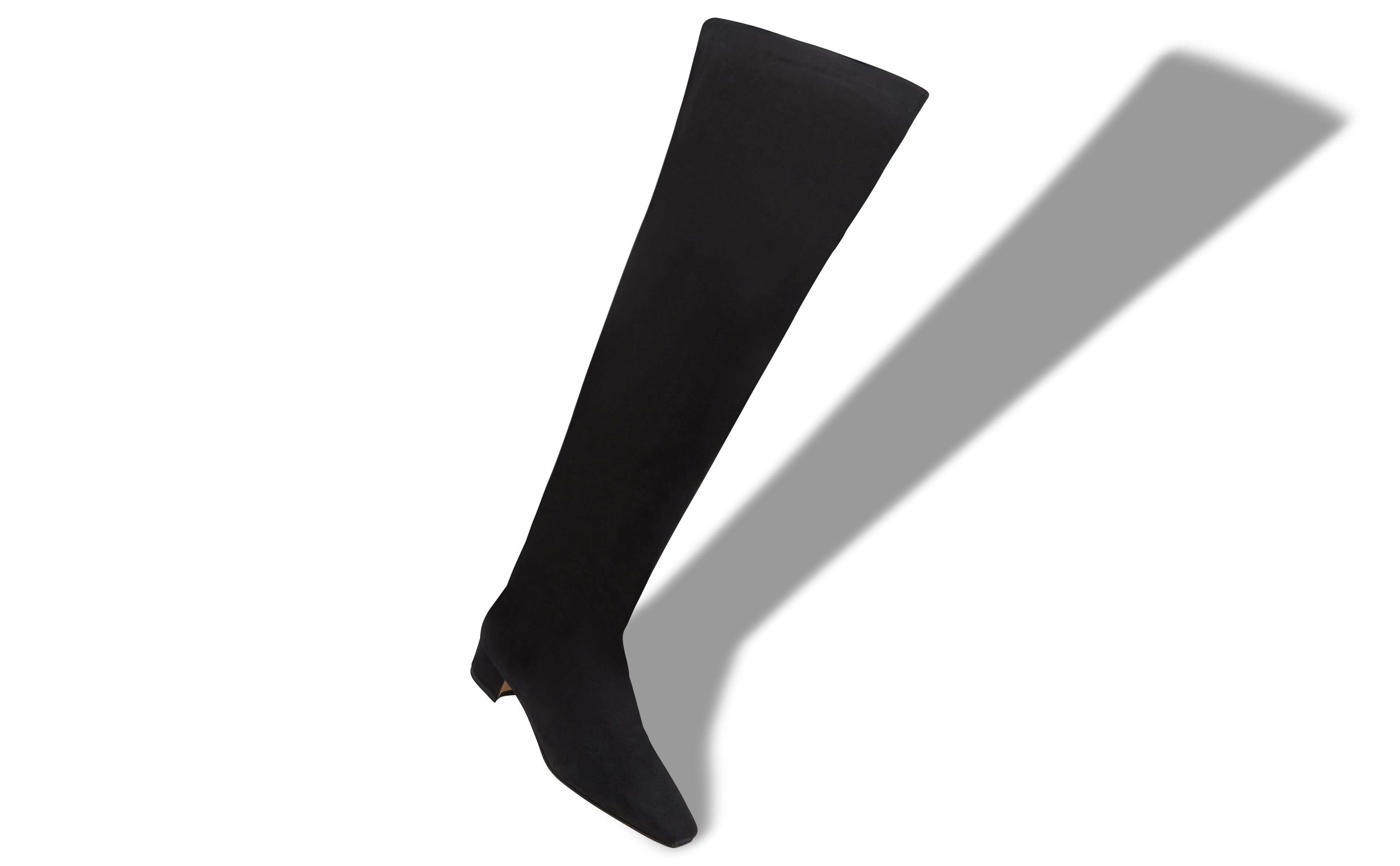 Designer Black Suede Knee High Boots - Image Main View