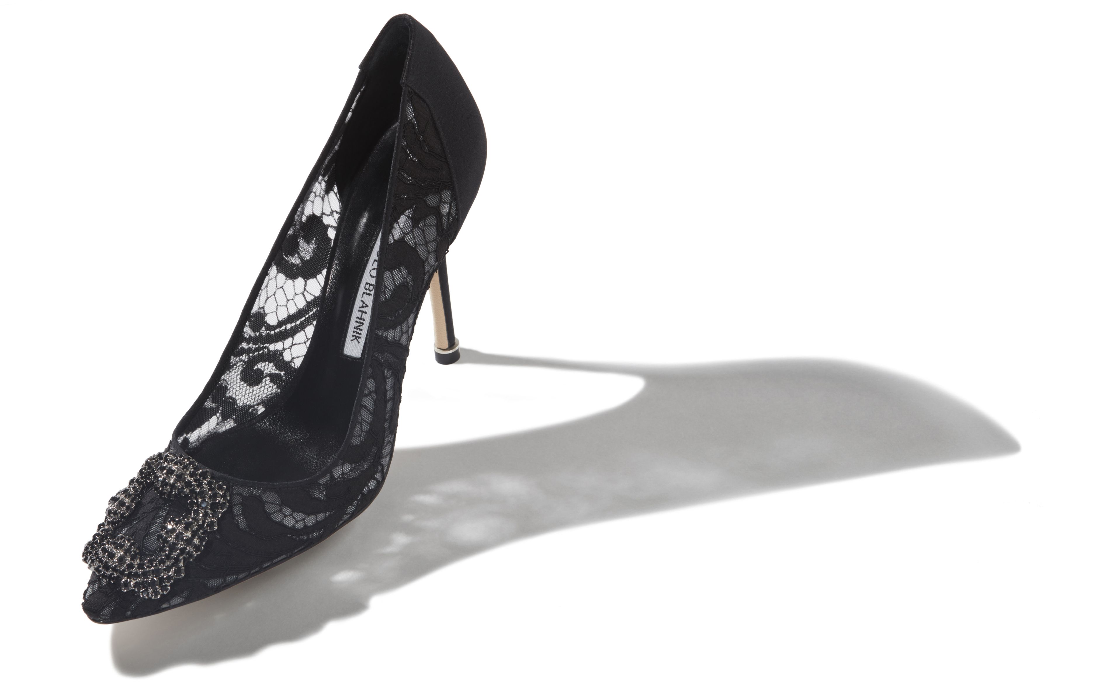 Designer Black Lace Jewel Buckle Pumps - Image Main