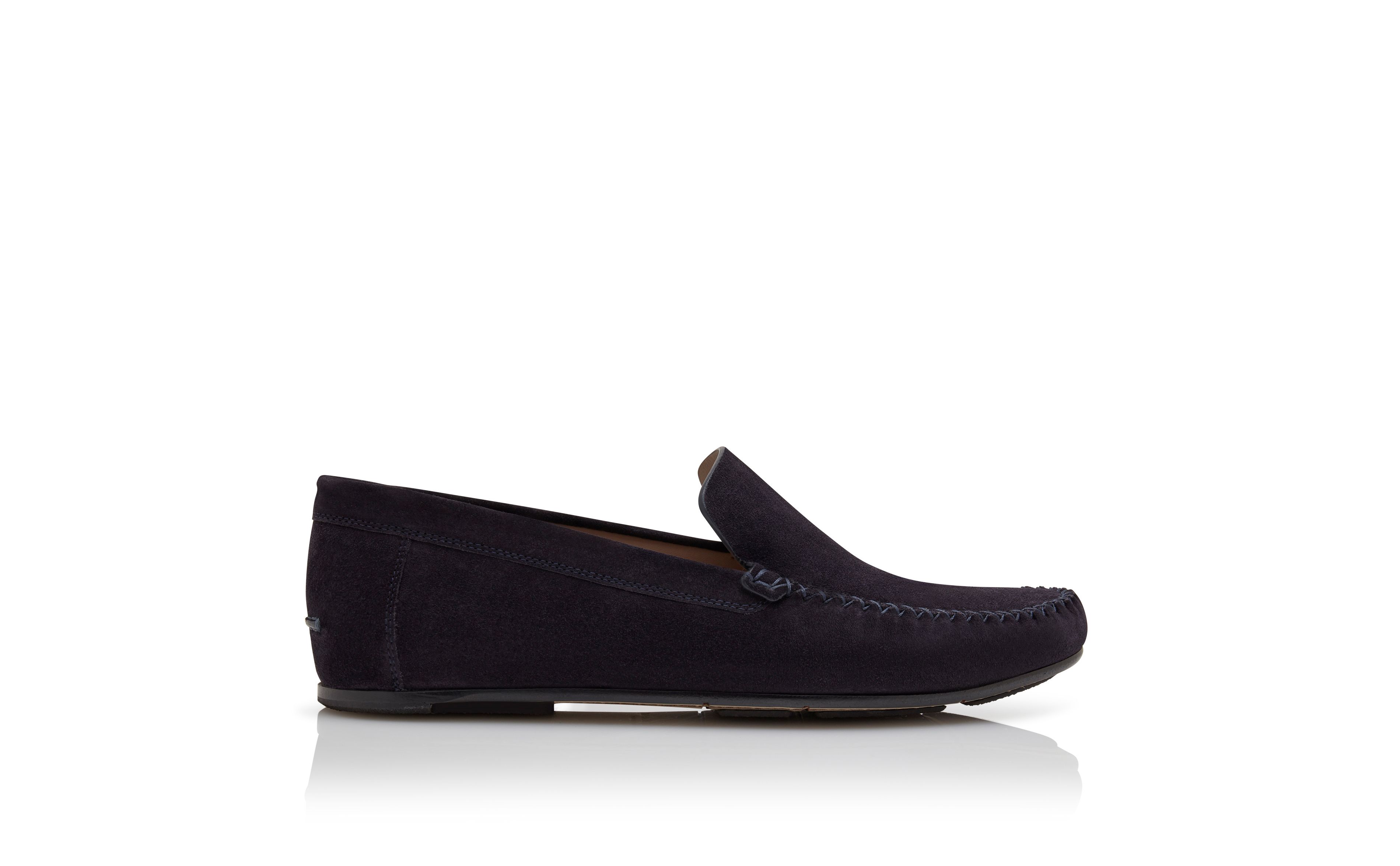 Designer Navy Blue Suede Slippers - Image Side View
