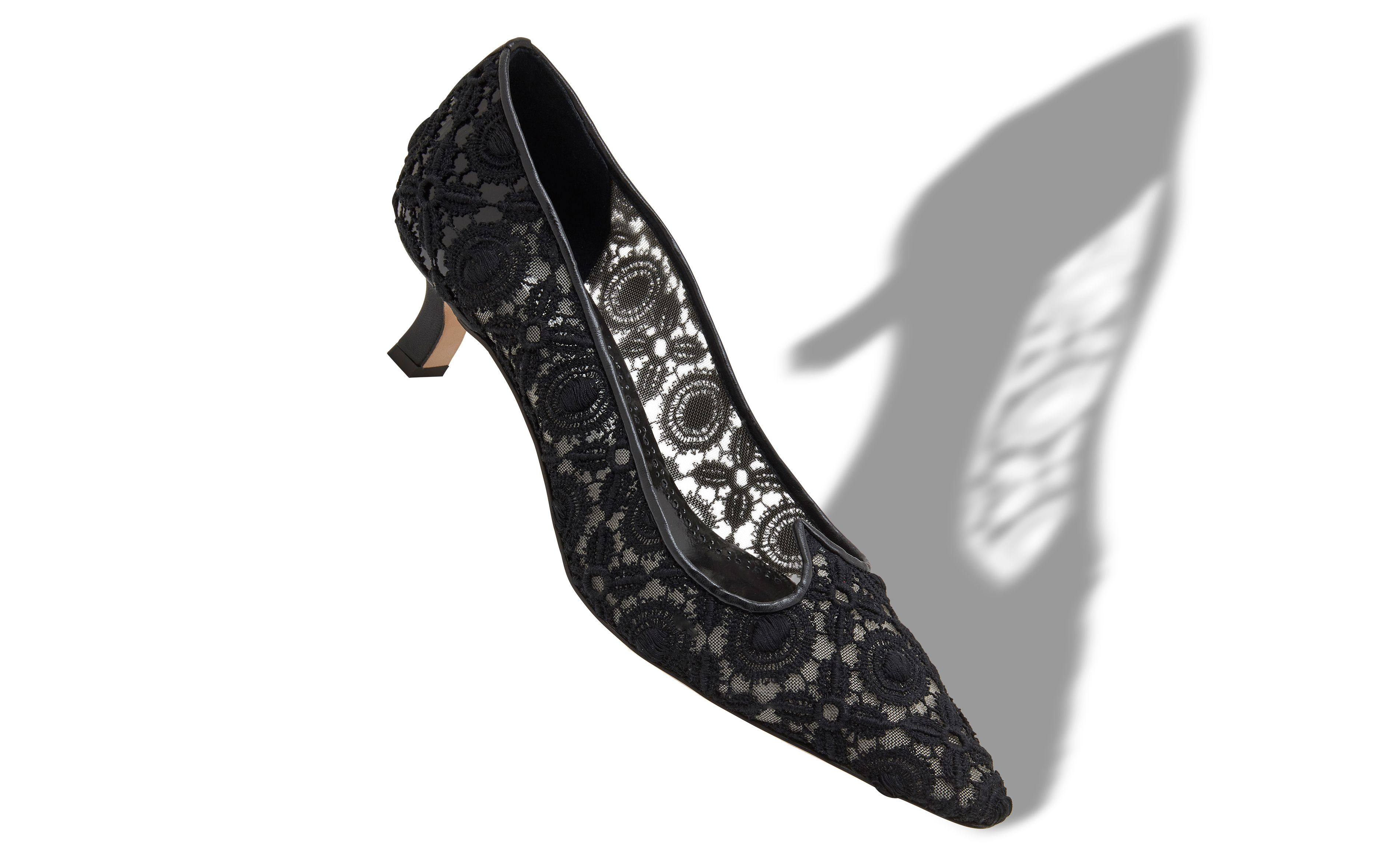 Designer Black Lace Pointed Toe Pumps - Image Main View