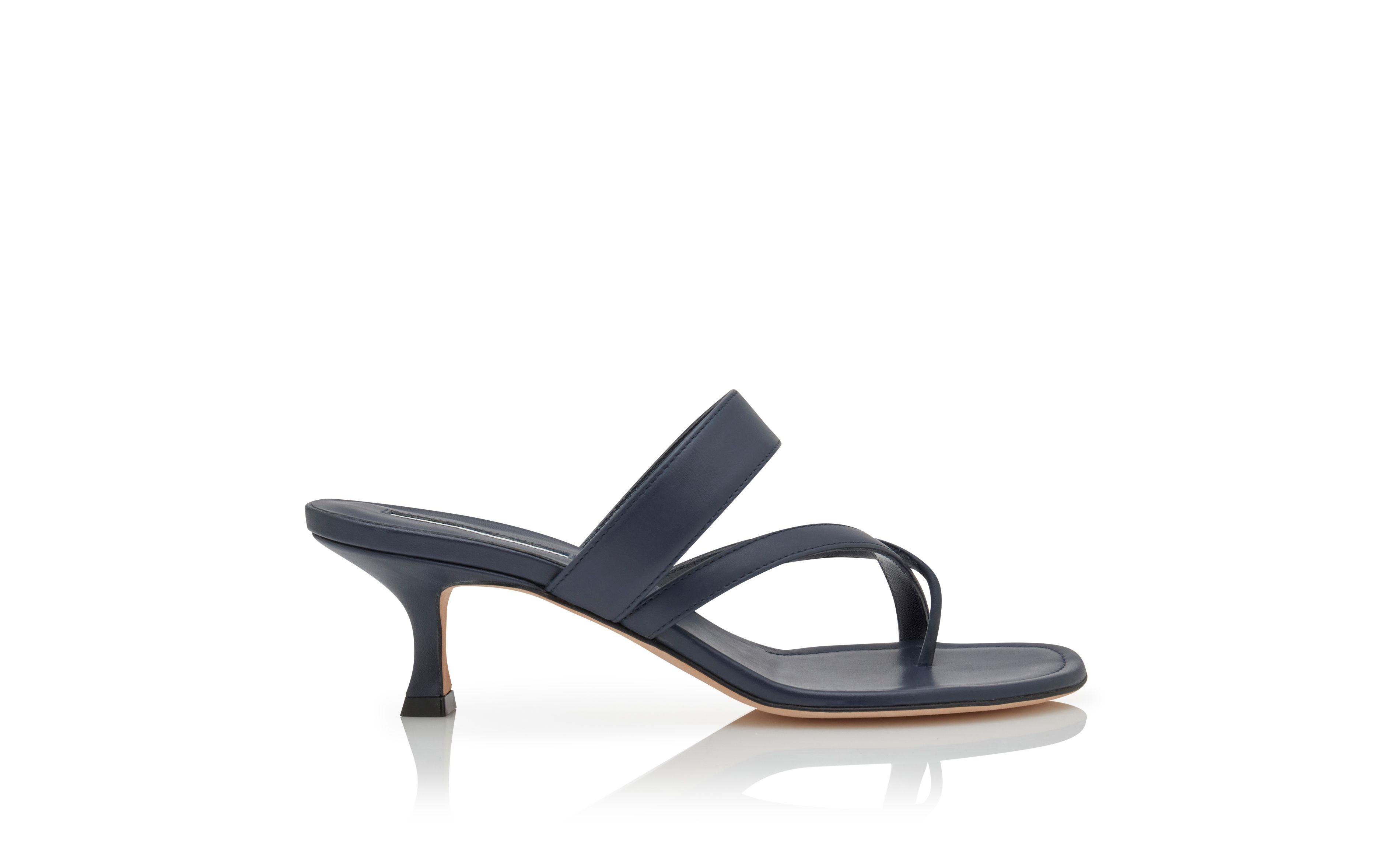 Designer Navy Blue Calf Leather Mules - Image Side View