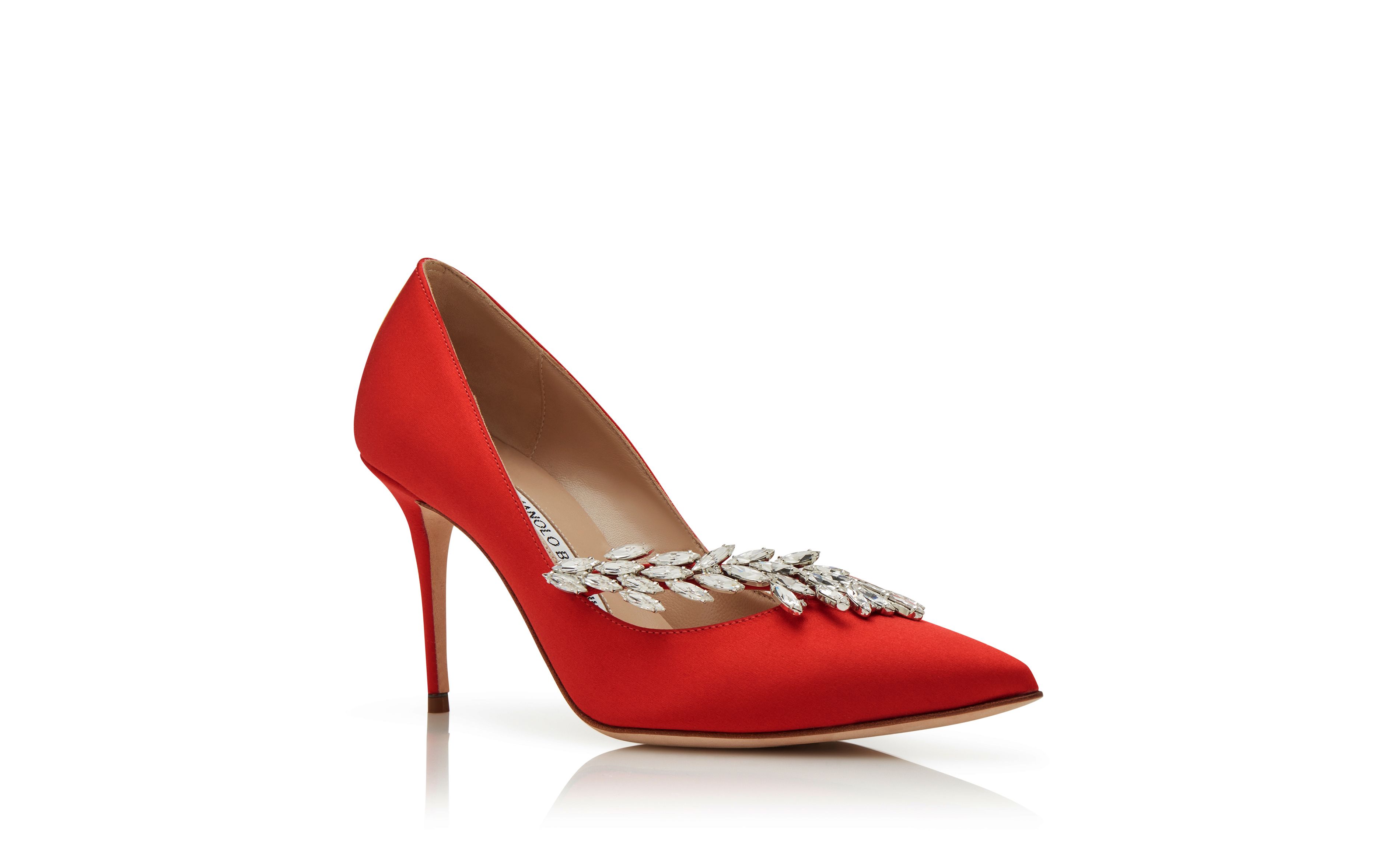 Designer Red Satin Jewel Buckle Pumps - Image Upsell