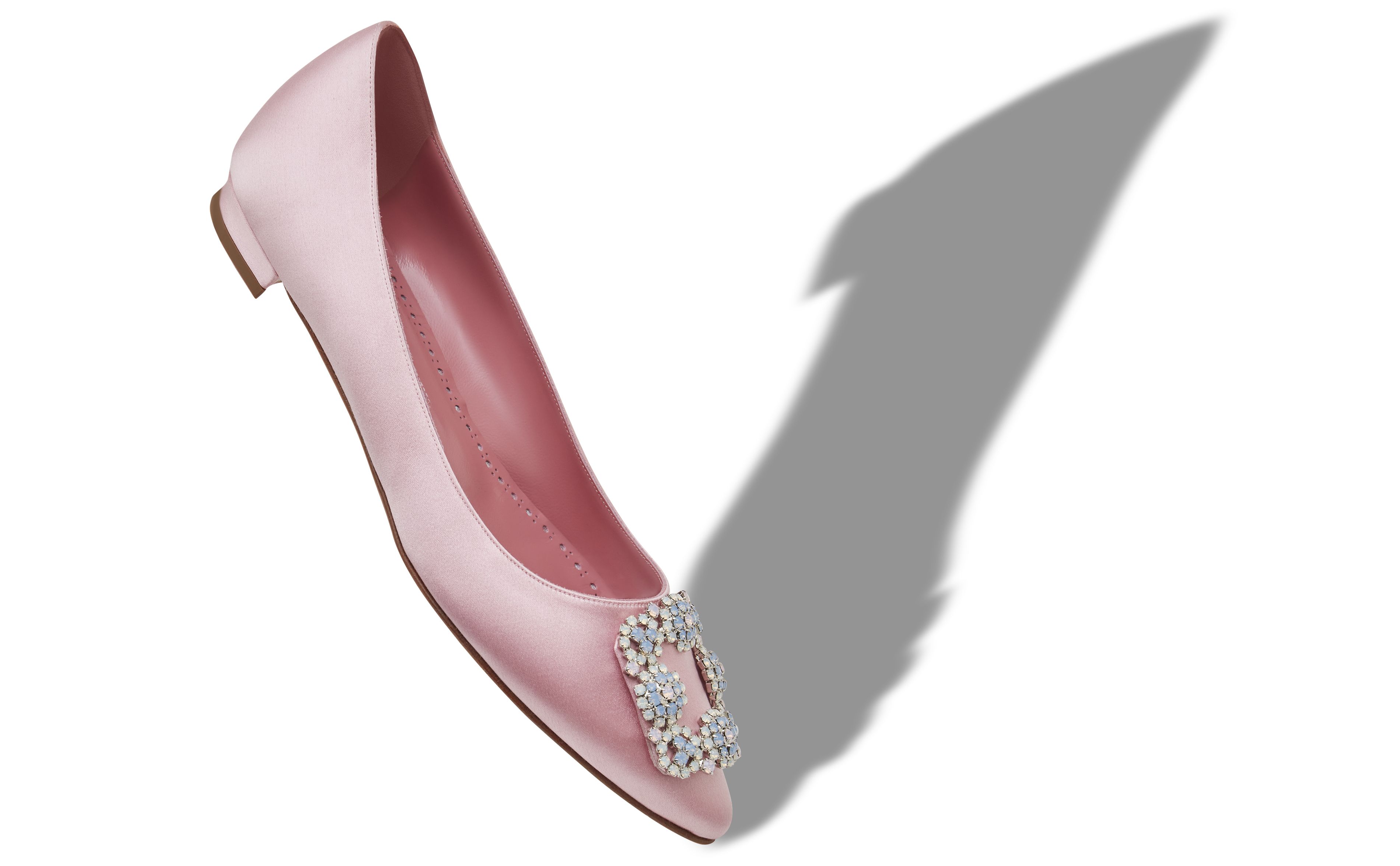 Designer Light Pink Satin Jewel Buckle Flat Pumps - Image Main