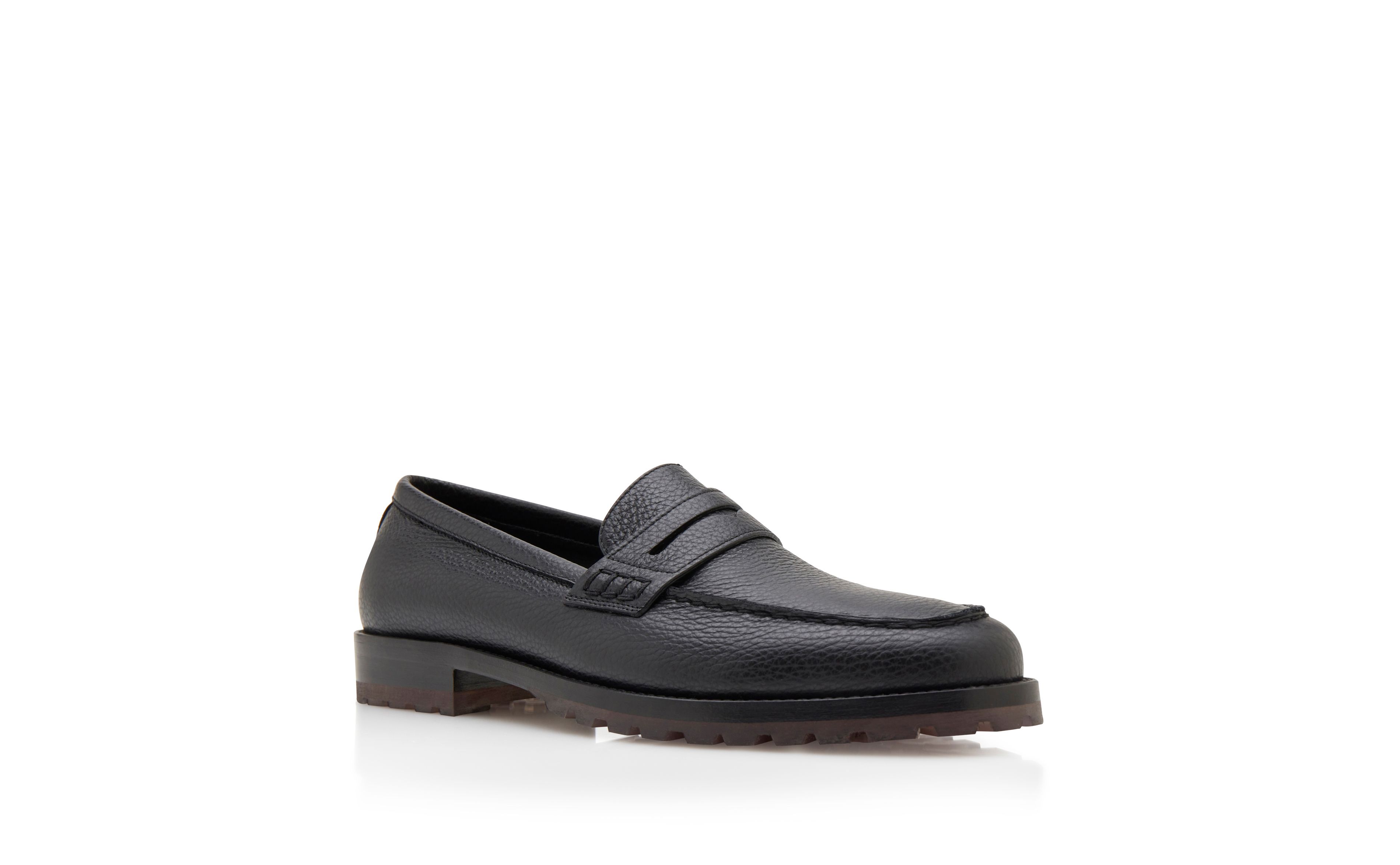 Designer Black Calf Leather Penny Loafers - Image Upsell